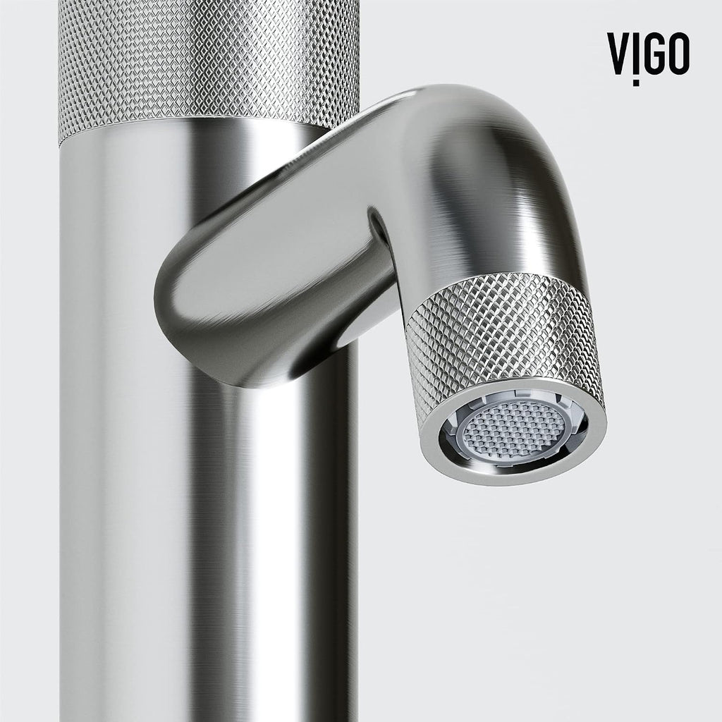 VIGO Apollo Single-Handle Single-Hole Mount Bathroom Sink Faucet, 8-Inch, Brushed Nickel, Modern Design, Solid Brass, 1.2 GPM WaterSense & Ceramic Disc Valve, Corrosion-Resistant