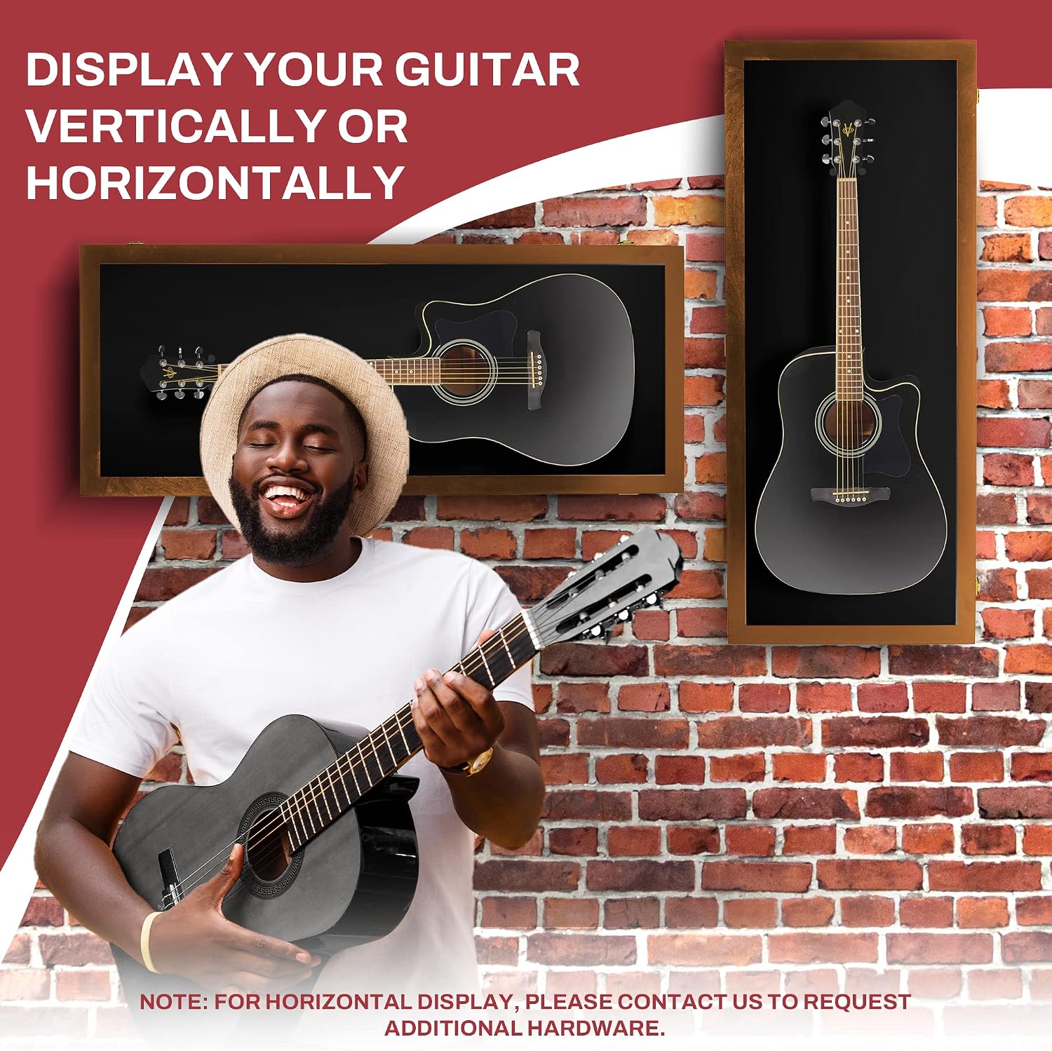 PENNZONI Acoustic Guitar Display Case - Hardwood & Acrylic - Walnut w/Black Felt - Wall Mount