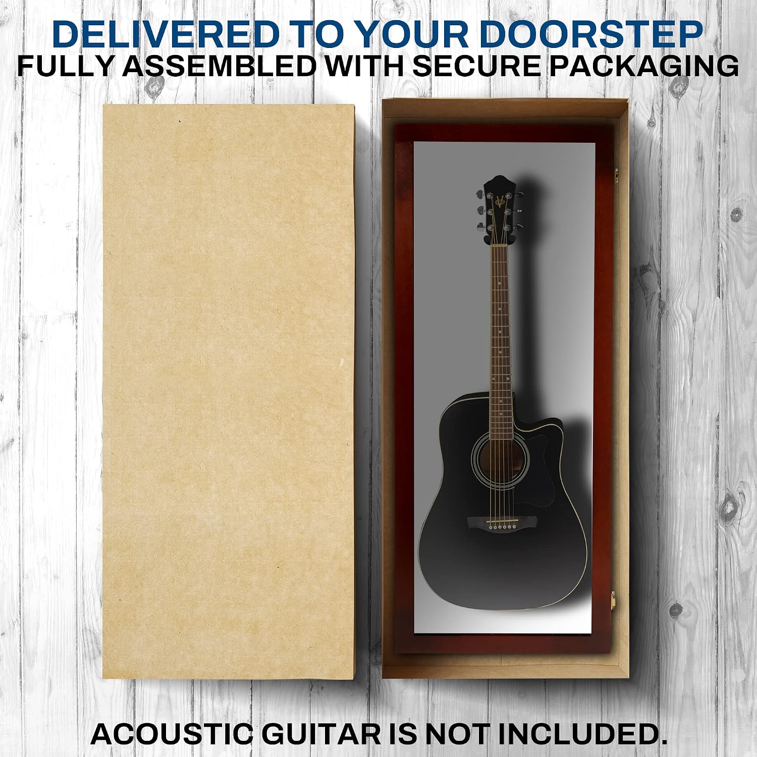 PENNZONI Acoustic Guitar Display Case - Acrylic Acoustic Guitar Case - Guitar Display Case Wall Mount Made from Hardwood Frame & Clear Acrylic - Cherry w/Felt White