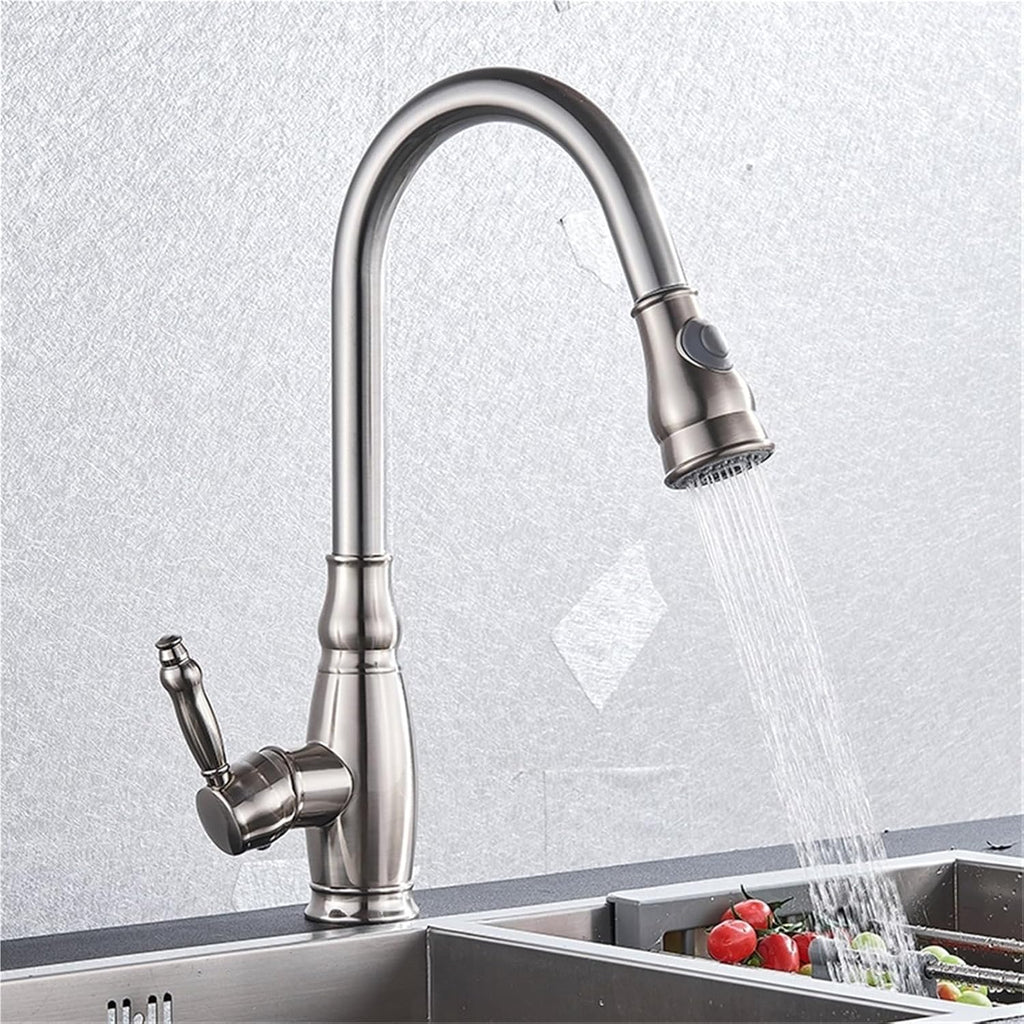 360 Rotation Pull-Out Kitchen Faucet - Hot and Cold Water Sink Mixer Tap for Kitchen(Brush Nickel)