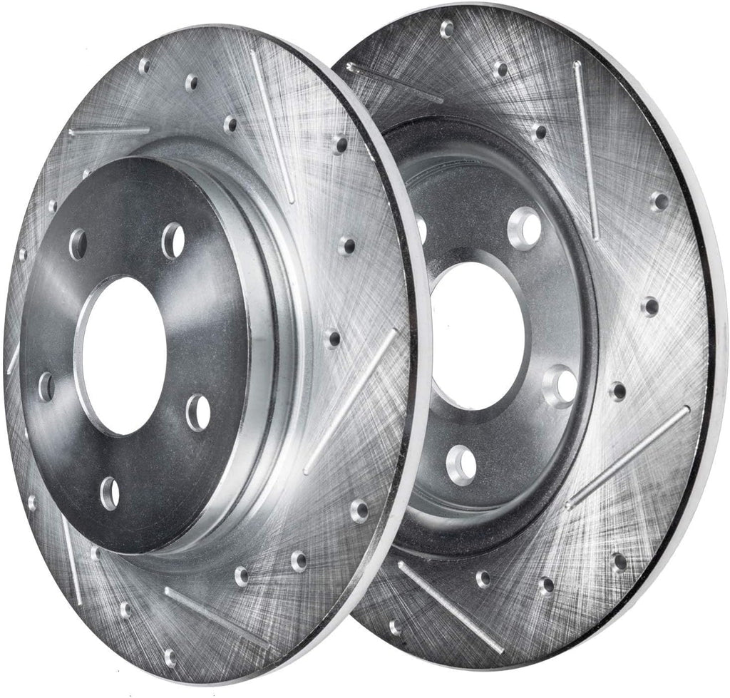 Detroit Axle - Brake Kit for 2002 2003 2004 Toyota Camry Drilled & Slotted Disc Brake Rotors Ceramic Brakes Pads w/Hardware Front & Rear Replacement