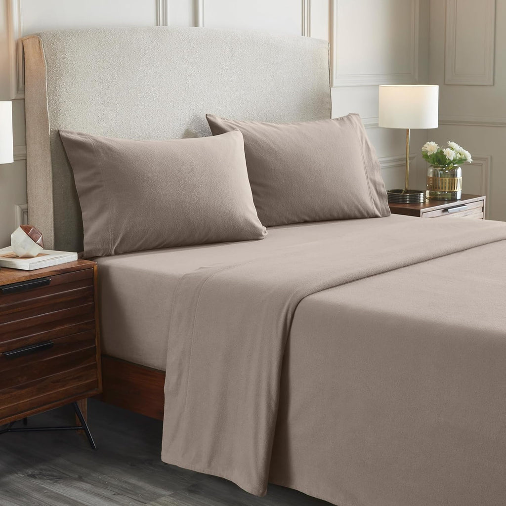 Superior Rome Flannel Cotton Sheet Set, Ultra-Soft Fuzzy Sheets, Modern, Farmhouse Bedding, Basics, Includes; Flat Sheet, Elastic Deep Pocket Fitted Sheet, Pillowcase, Twin, Solid Grey