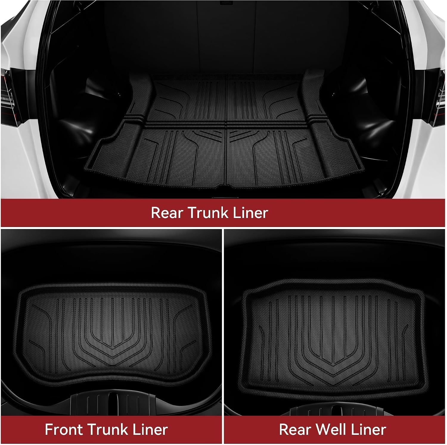 YITAMOTOR Tesla Model 3 Floor Mats Full Set Custom Fit 2020-2023 All-Weather Cargo Liners Rear Cargo Tray Trunk Floor Mat Interior Accessories, Black