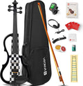 Vangoa LEFT HANDED Electric Violin 4/4 Full Size, Silent Electronic Violin Fiddle for Lefty with Solid Maple Wood Metallic, Ebony Fittings for Beginners Adults Teens Youth Students, Black
