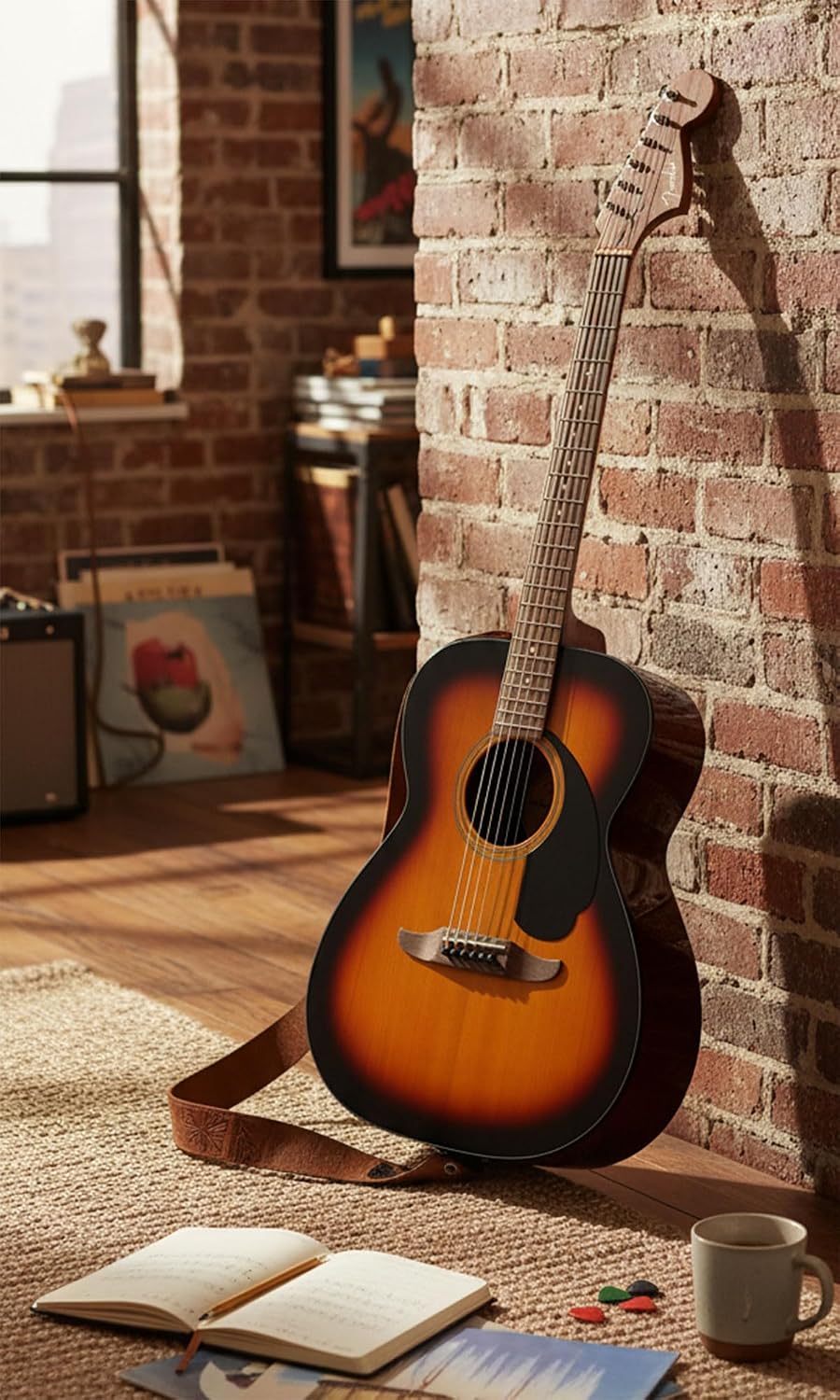 Fender California Standard Monterey E Acoustic-Electric Guitar - 3-Color Sunburst Bundle with Case, Tuner, Strap, Strings, String Winder, Picks, and Austin Bazaar Instructional DVD