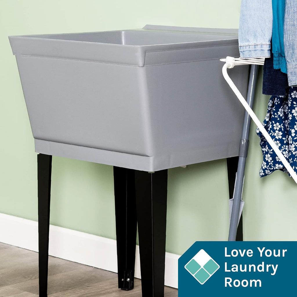 19 Gallon Utility Sink Laundry Tub by JS Jackson Supplies with Adjustable Metal Legs, Ideal for Laundry room, Basement, or Garage Workshop. Heavy Duty Shop Sink. No Faucet Included (Grey)