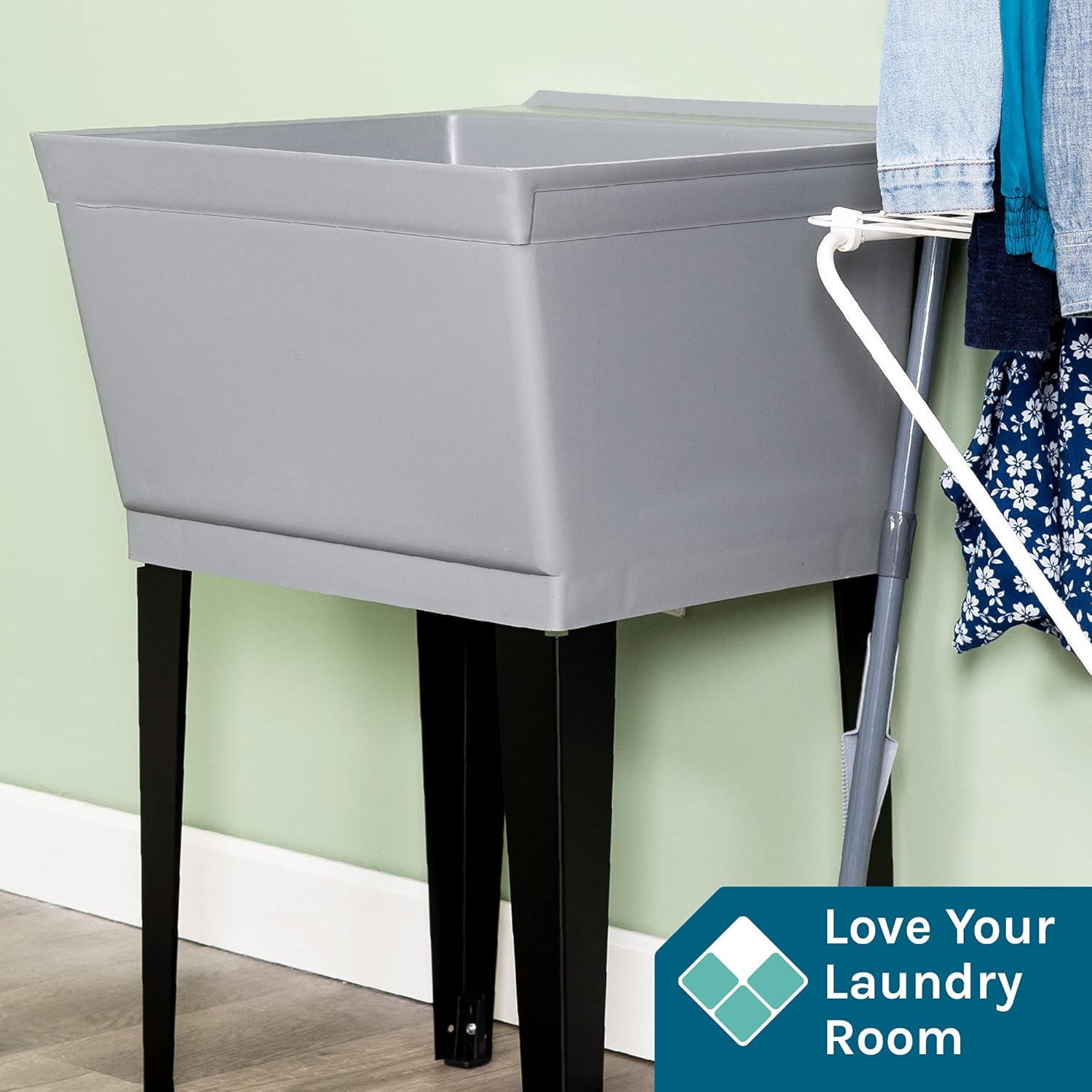19 Gallon Utility Sink Laundry Tub by JS Jackson Supplies with Adjustable Metal Legs, Ideal for Laundry room, Basement, or Garage Workshop. Heavy Duty Shop Sink. No Faucet Included (Grey)