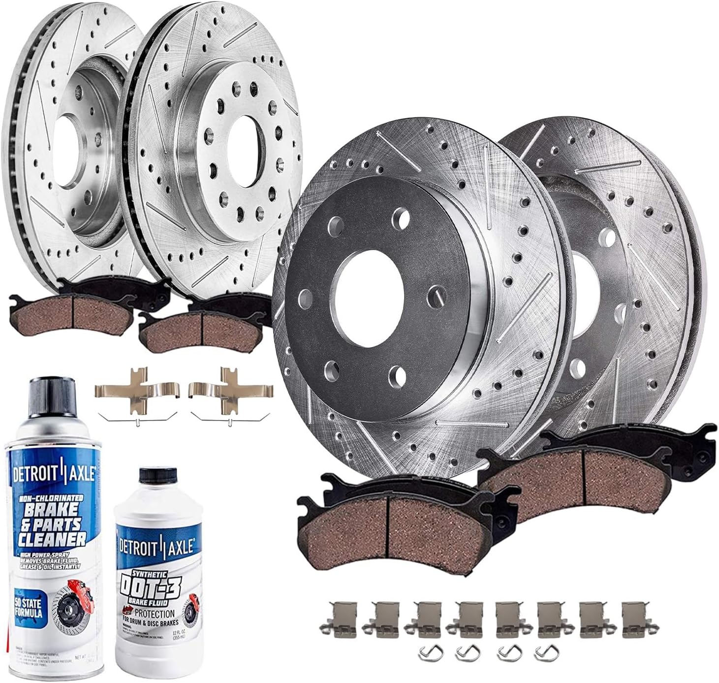 Detroit Axle - Brake Kit for Toyota Tundra Sequoia Lexus LX600 Drilled and Slotted Disc Brake Rotors Ceramic Brakes Pads Replacement : 13.94' inch Front and 13.19' inch Rear Rotors