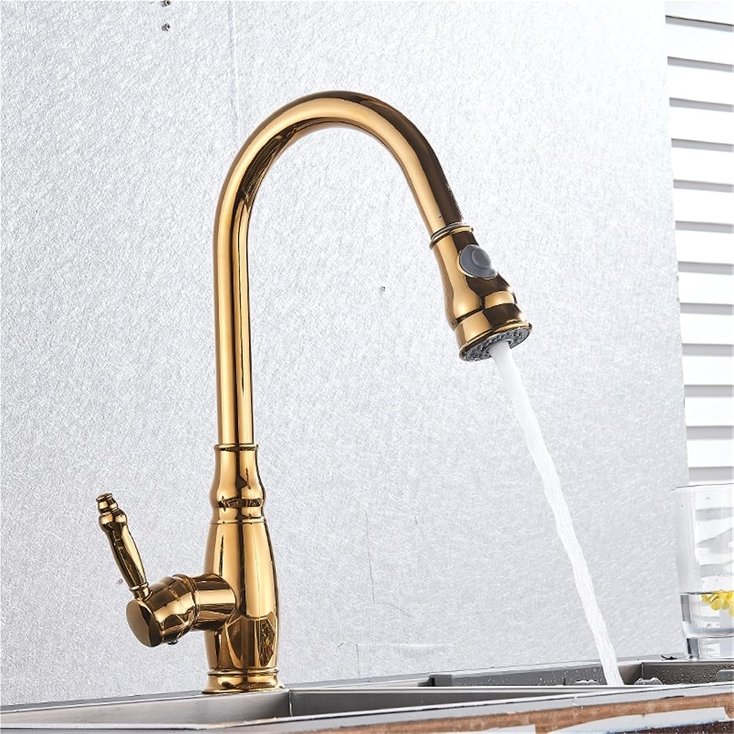 360 Rotation Pull-Out Kitchen Faucet - Hot and Cold Water Sink Mixer Tap for Kitchen(Polisehd Gold)