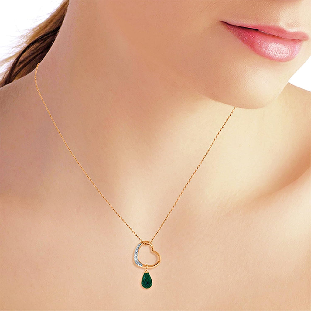 Galaxy Gold GG 14k Gold Open Heart with Genuine Diamond and Emerald Pendant Necklace