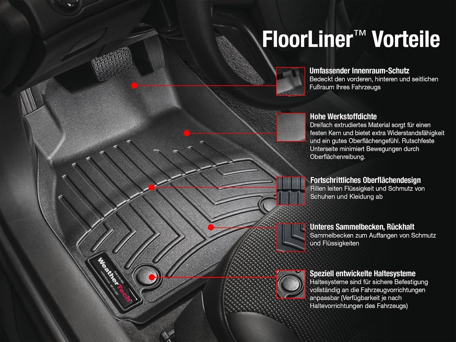 WeatherTech Custom Fit FloorLiners for Jeep Commander, Grand Cherokee, 1st & 2nd Row (44013-1-2), Black