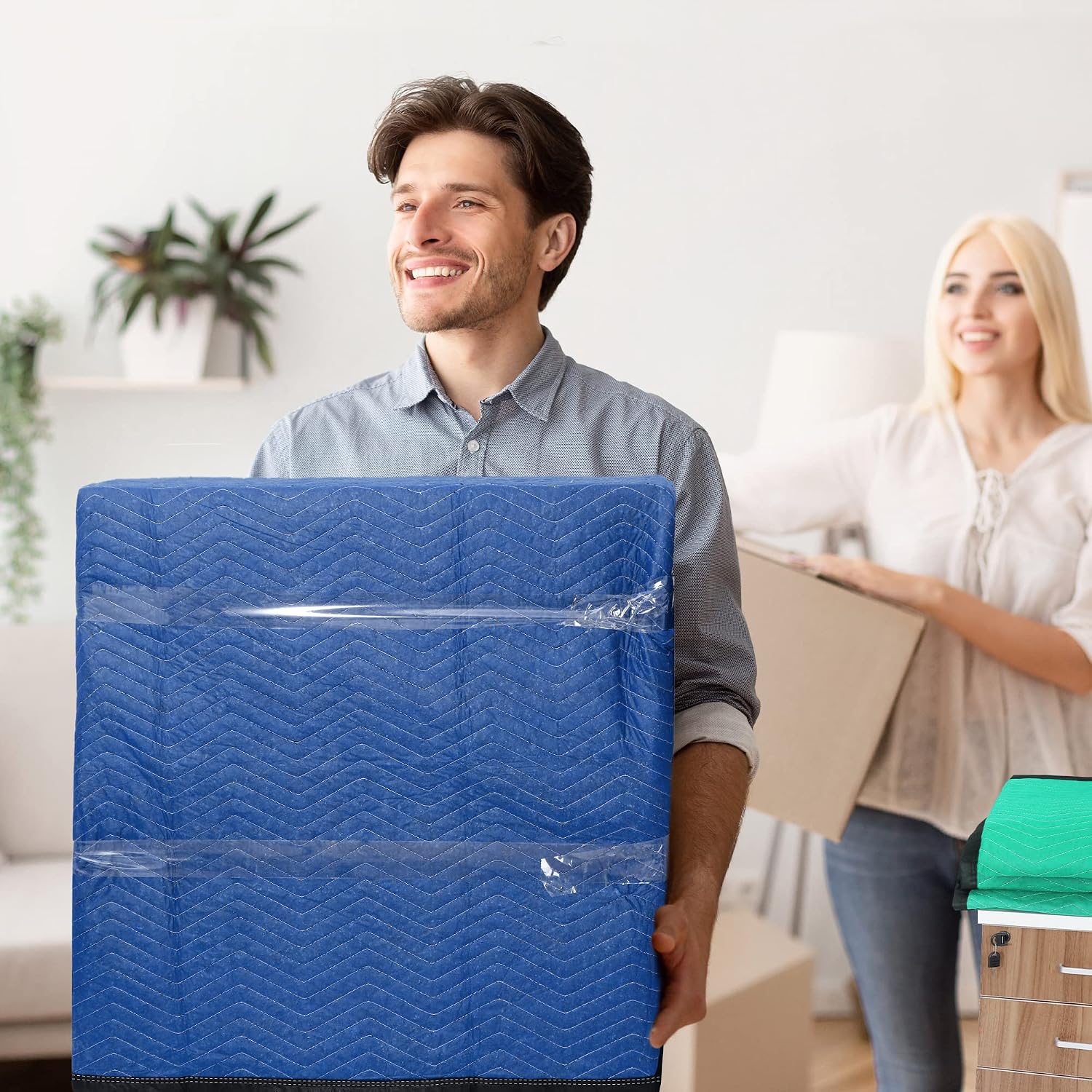 12 Moving Packing Blankets 80 x 72 Inches (35 lb/dz) Heavy Duty Moving Pads for Protecting Furniture Professional Quilted Shipping Furniture Pads (Blue 24PCS)