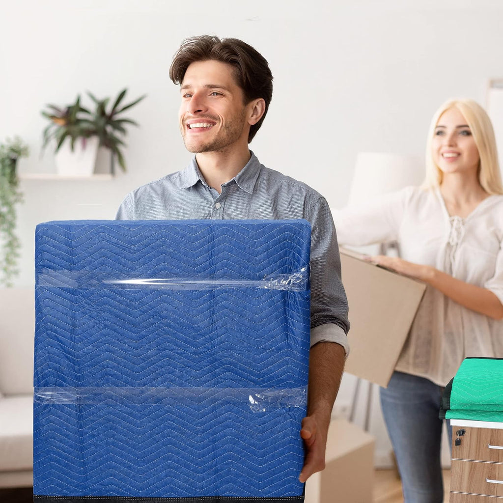 12 Moving Packing Blankets 80 x 72 Inches (35 lb/dz) Heavy Duty Moving Pads for Protecting Furniture Professional Quilted Shipping Furniture Pads （Blue 48PCS）