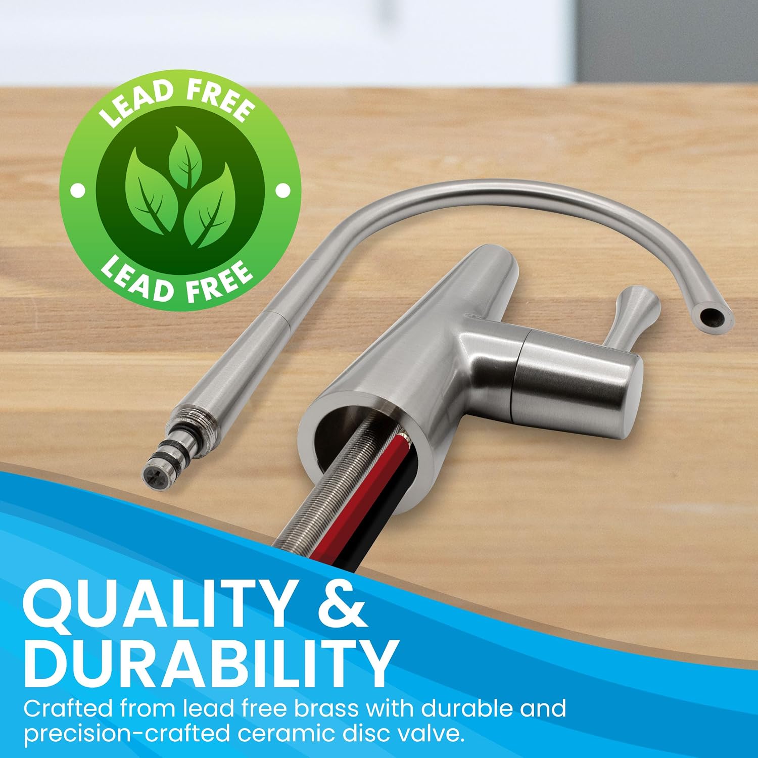 Metpure Airgap 3-Port Brass RO Faucet for Reverse Osmosis Drinking Water Systems. Features Pre-Installed Drain Tubes, Contemporary Design. Includes Wrench and Adapters. (Brushed Nickel)