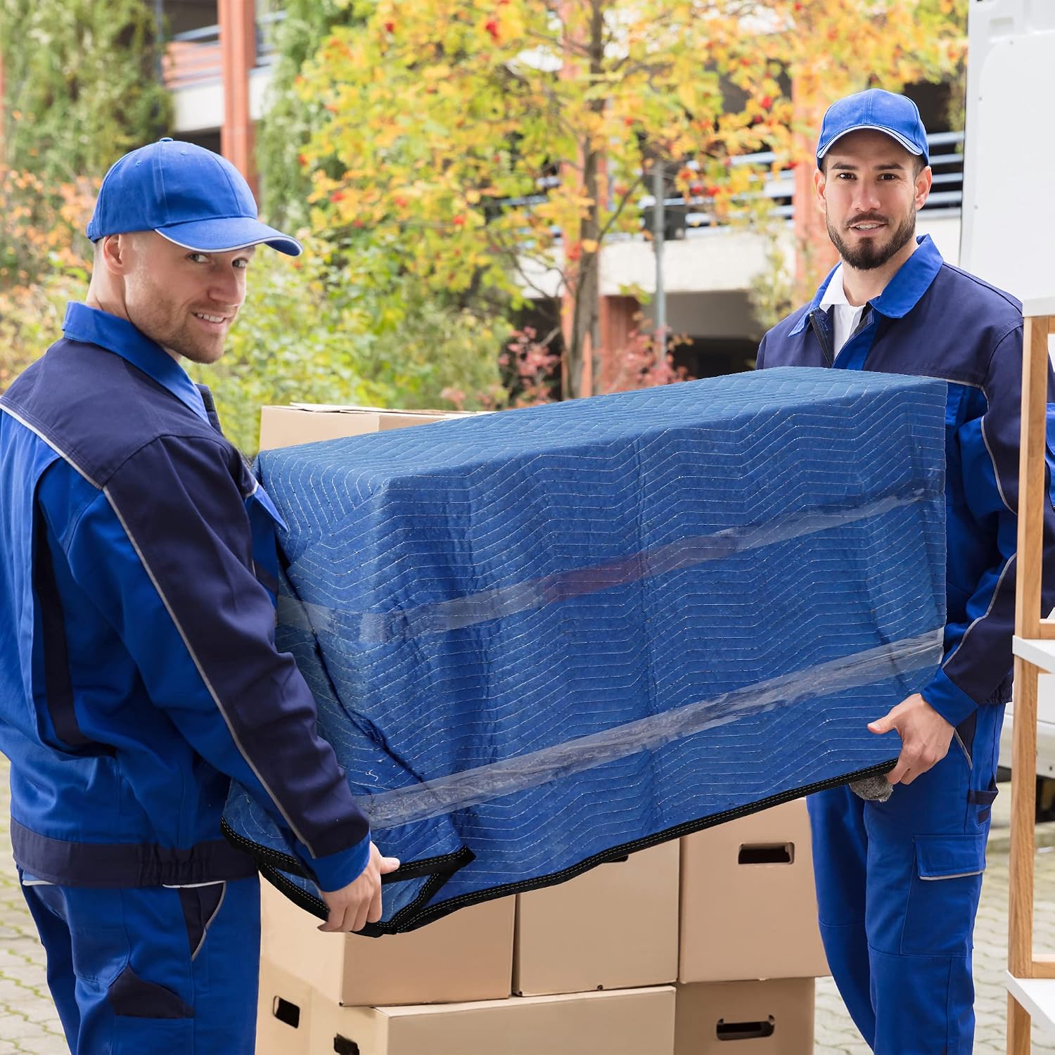 12 Moving Packing Blankets 80 x 72 Inches (35 lb/dz) Heavy Duty Moving Pads for Protecting Furniture Professional Quilted Shipping Furniture Pads (Blue 24PCS)