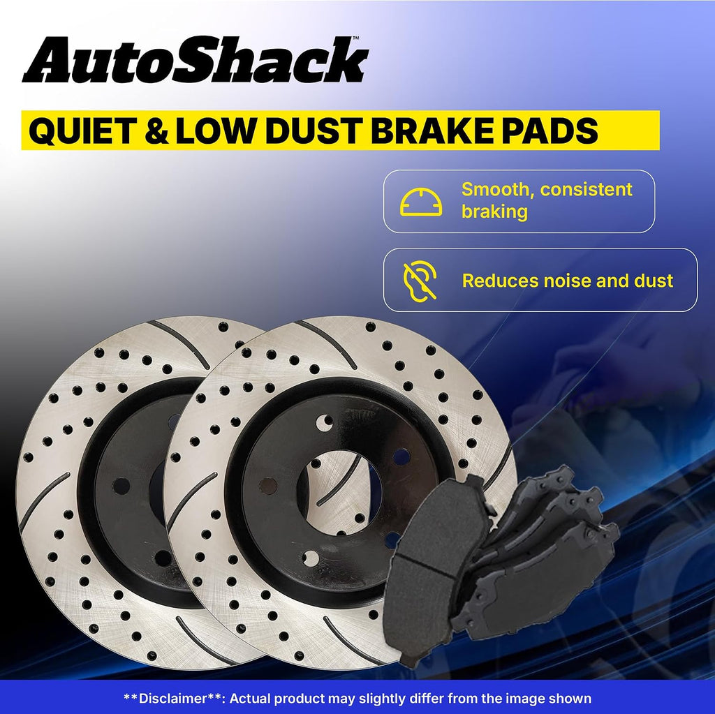 AutoShack Front & Rear Brake Rotors & Ceramic Pads for Chevrolet & GMC, Silverado 1500 2007-2013 Sierra 1500 2007-2013, 4WD RWD AWD V8 4.8L 5.3L 6.0L 6.2L - E-Coated Drilled & Slotted - ShadowGuard