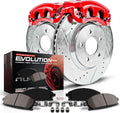 PowerStop Front Brake & Caliper Kit for Toyota Sequoia 2008-15 | Toyota Tundra 2007-15 - Carbon-Fiber Ceramic Brake Pads + Drilled & Slotted Rotors + Red Powder Coated Calipers, KC2952A