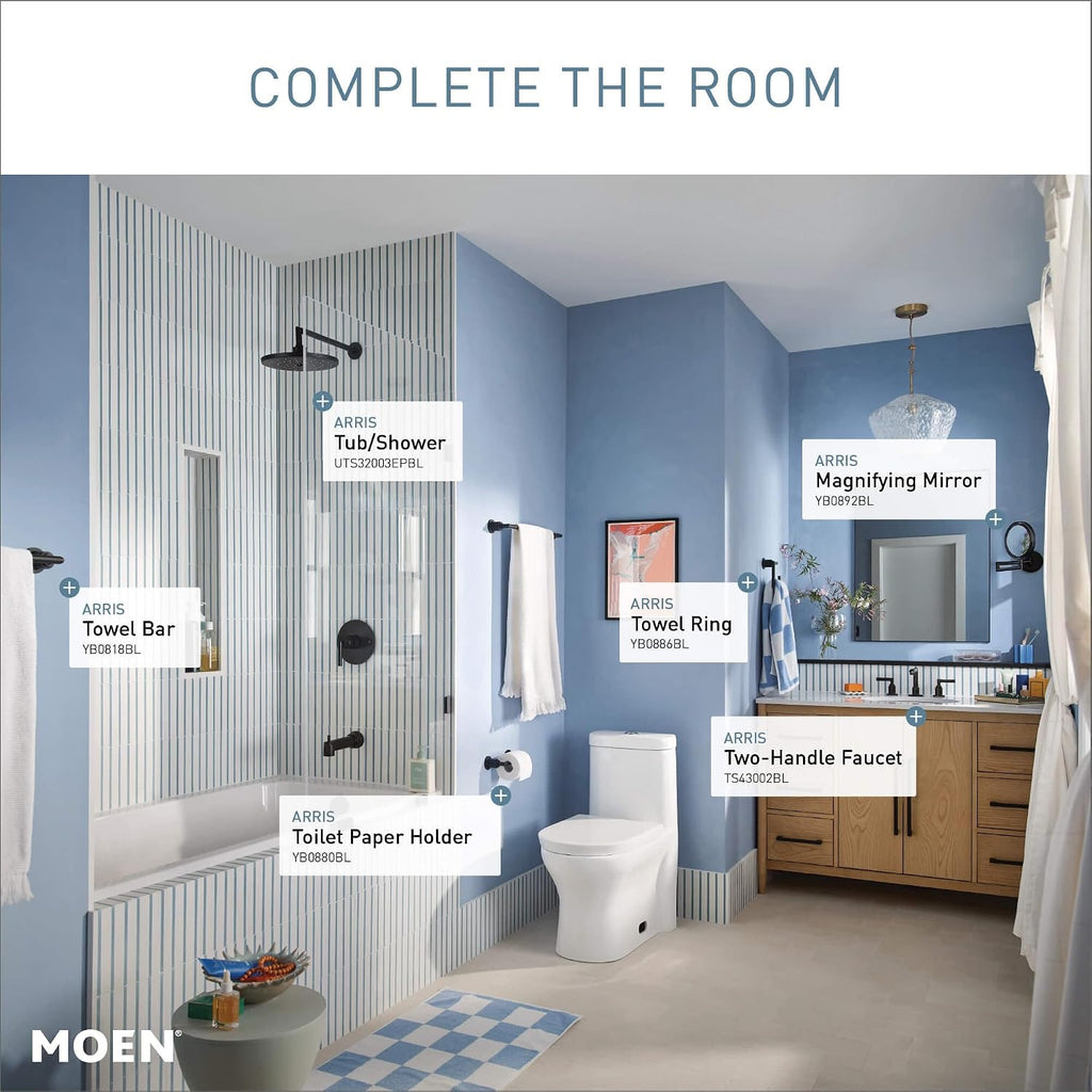Moen TS43002BL Arris Two-Handle Modern 8 in. Widespread Bathroom Faucet Trim Kit, Valve Required, Matte Black
