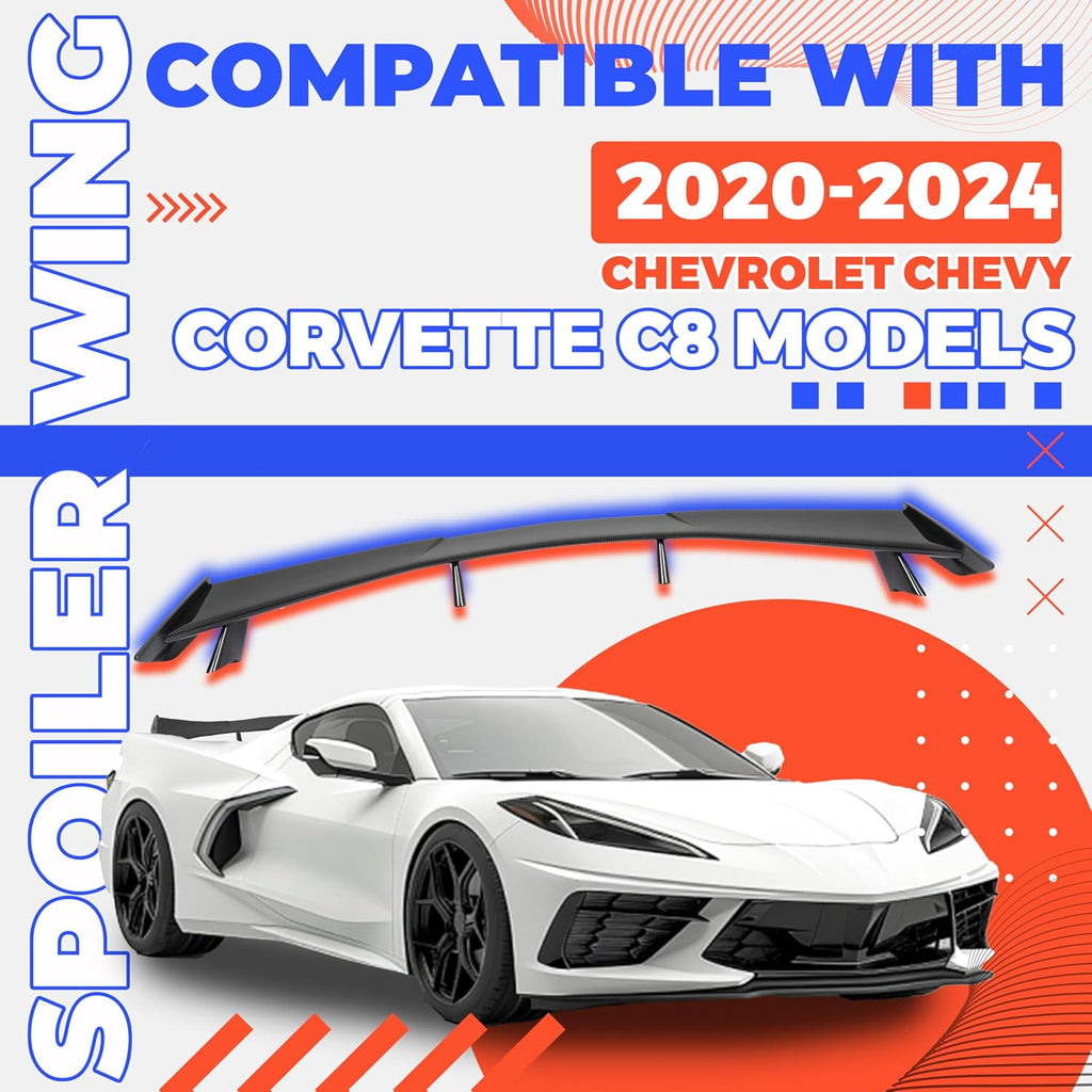 HECASA Rear Trunk Spoiler Wing Compatible with 2020-Present Chevy Corvette C8 Models, Trunk Lip Spoiler, Car Exterior Accessories Carbon Fiber Color