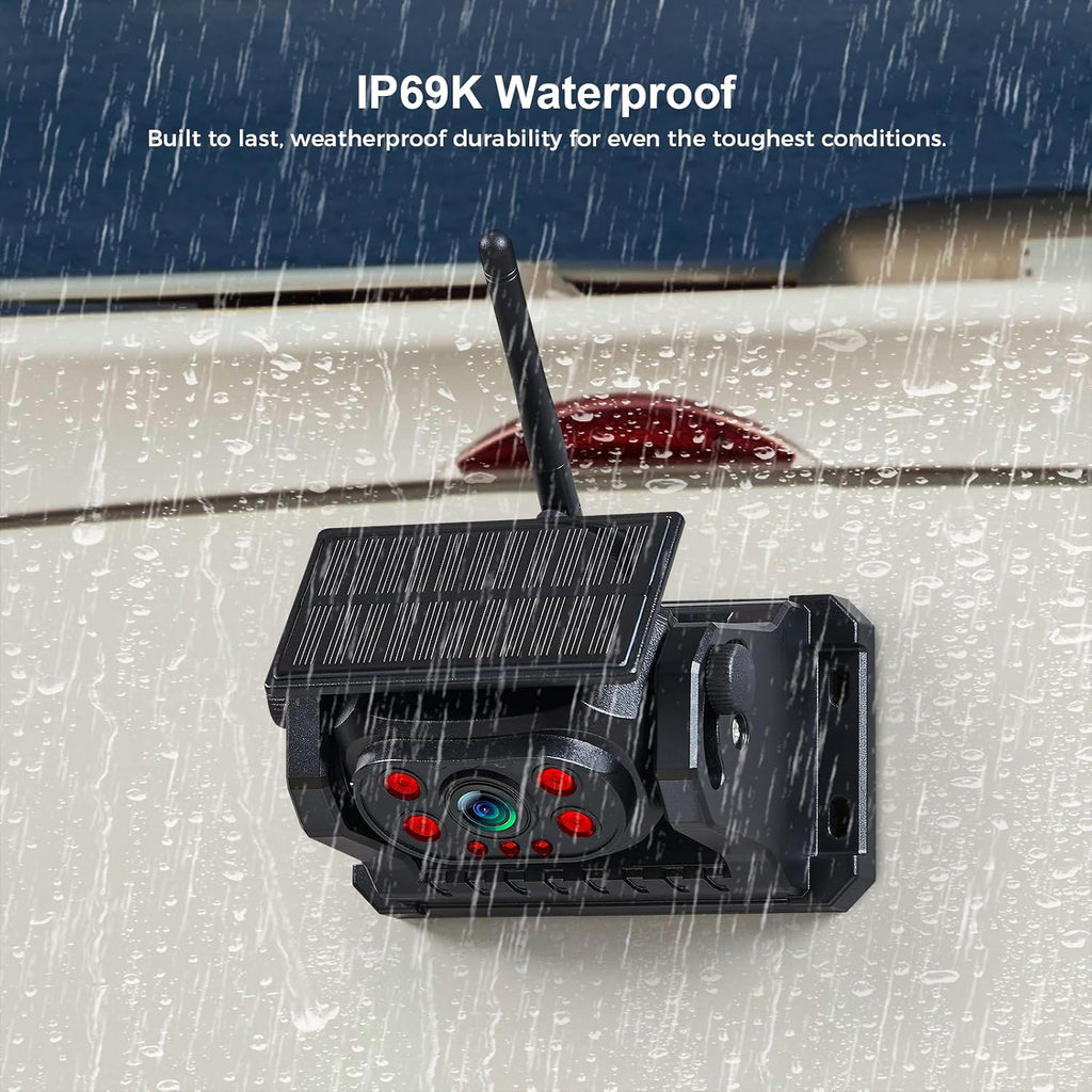 Wireless Magnetic Backup Camera, 15000mAh Battery Powered Rechargeable Waterproof HD Solar Back Up Rear View Bluetooth Hitch Camera with 7 Inch 1080P Monitor System for Car Truck Trailer RV VN003