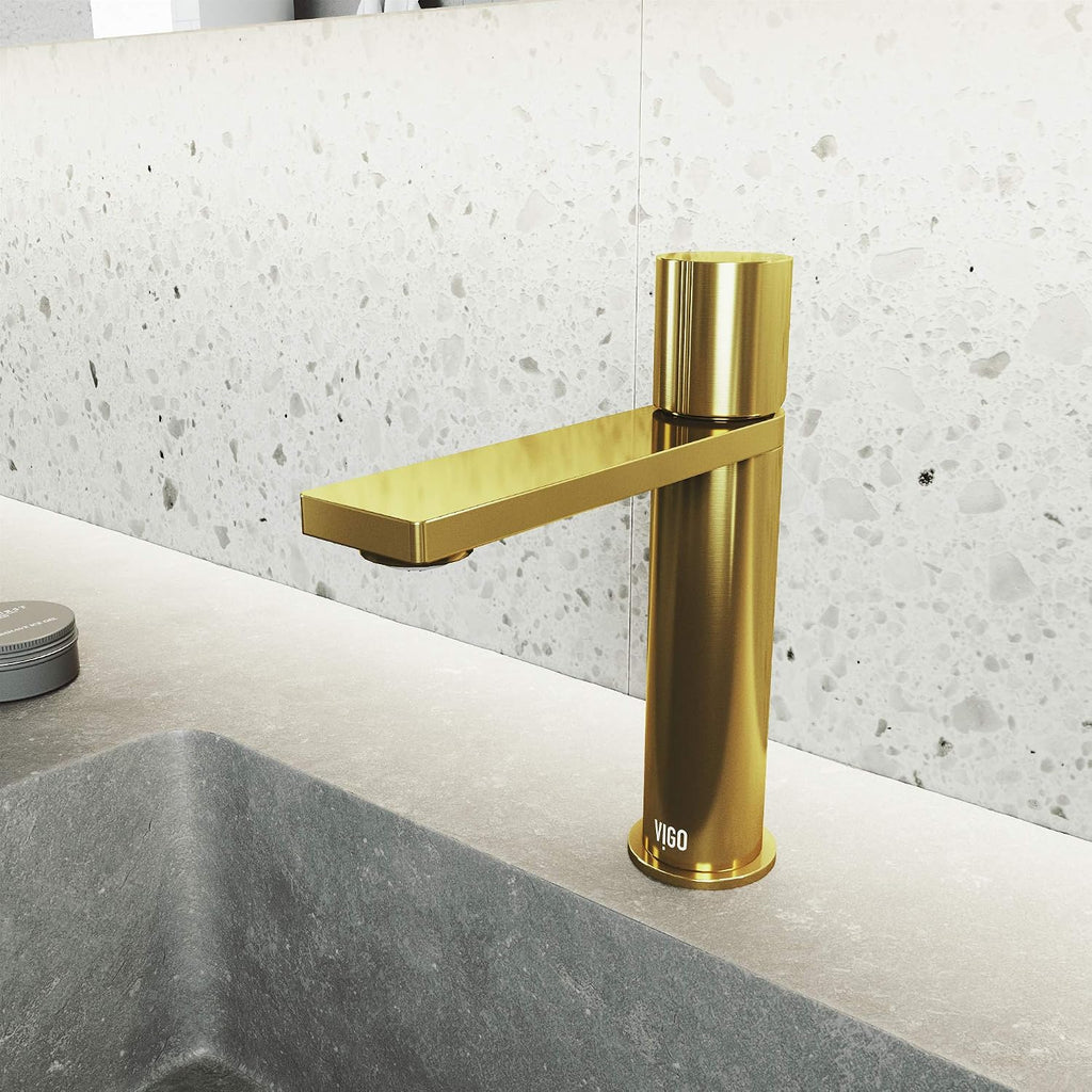 VIGO Halsey Single-Handle Single-Hole Mount Bathroom Sink Faucet, 8-Inch, Matte Brushed Gold, Modern Design, Solid Brass, 1.2 GPM WaterSense & Ceramic Disc Valve, Corrosion-Resistant