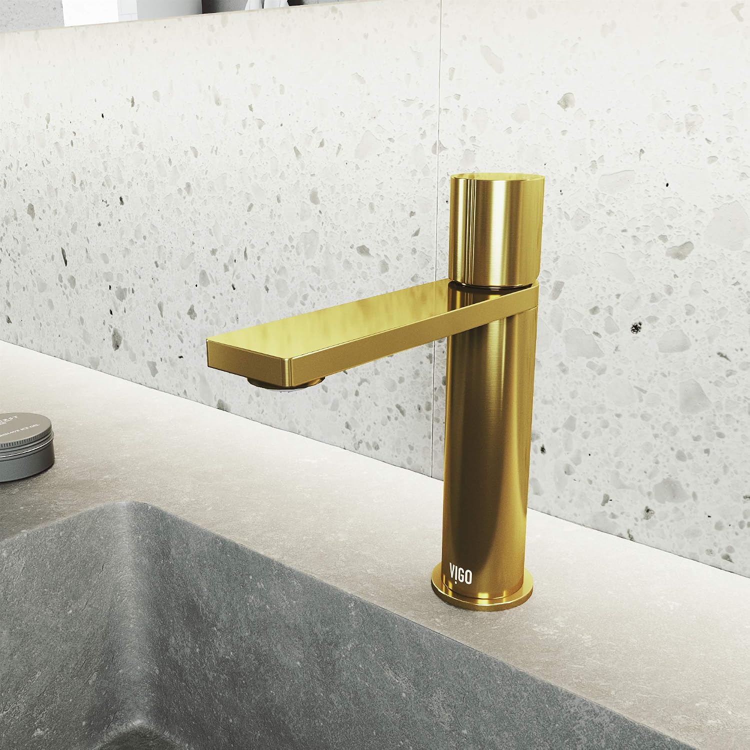VIGO Halsey Single-Handle Single-Hole Mount Bathroom Sink Faucet, 8-Inch, Matte Brushed Gold, Modern Design, Solid Brass, 1.2 GPM WaterSense & Ceramic Disc Valve, Corrosion-Resistant