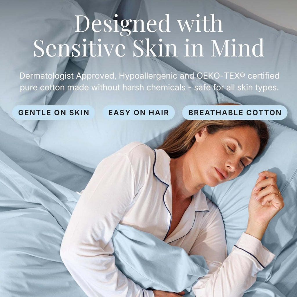 Miracle Made Extra Luxe Soft, Cool-to-the-Touch Cotton Bed Sheet Set, 4-Piece – Silver-Treated, Breathable, Lightweight Bedding – King Size, Sky Blue