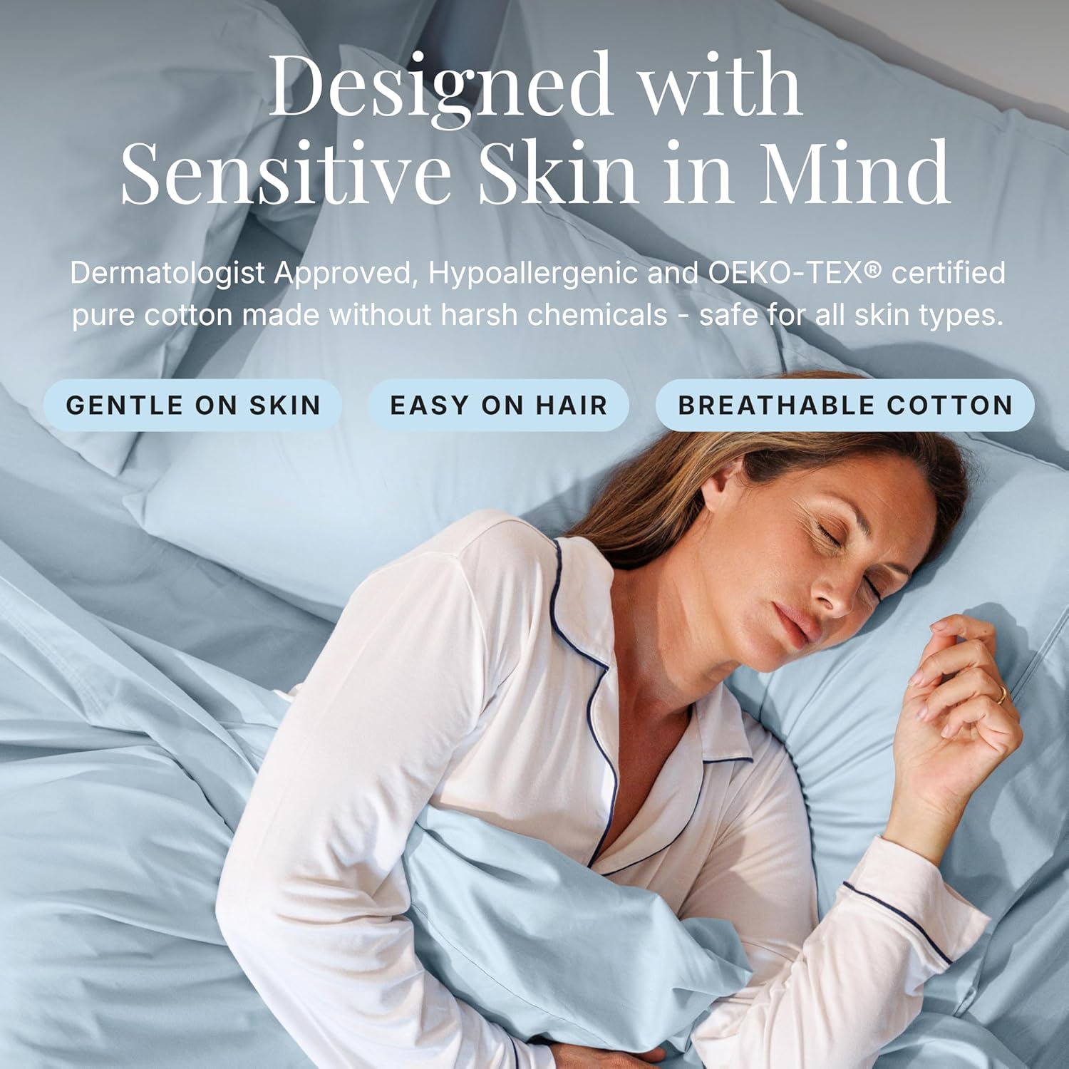 Miracle Made Extra Luxe Soft, Cool-to-the-Touch Cotton Bed Sheet Set, 4-Piece – Silver-Treated, Breathable, Lightweight Bedding – King Size, Sky Blue