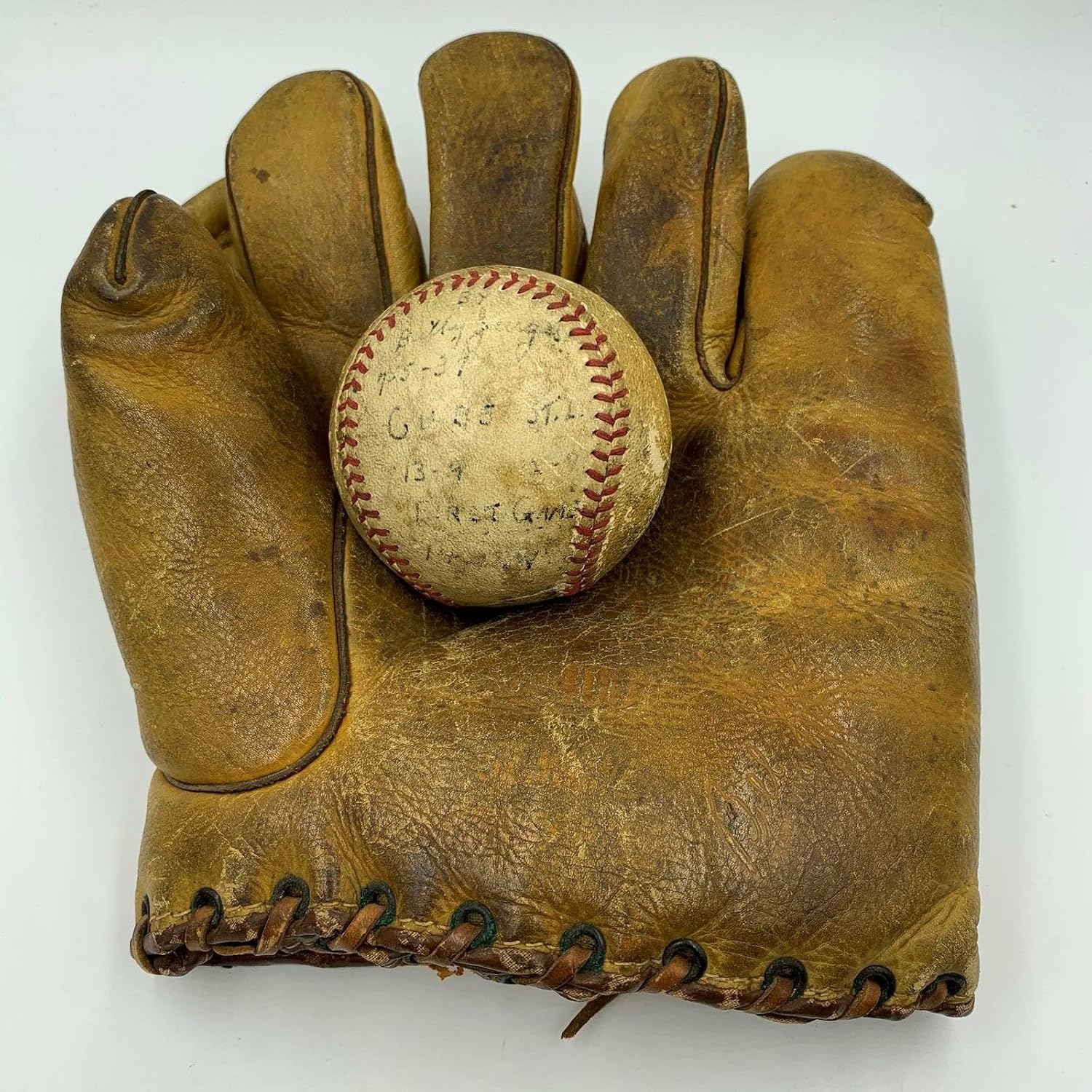 1937 Billy Jurges Chicago Cubs Game Used Actual Hit Baseball With Glove JSA COA - MLB Game Used Baseballs