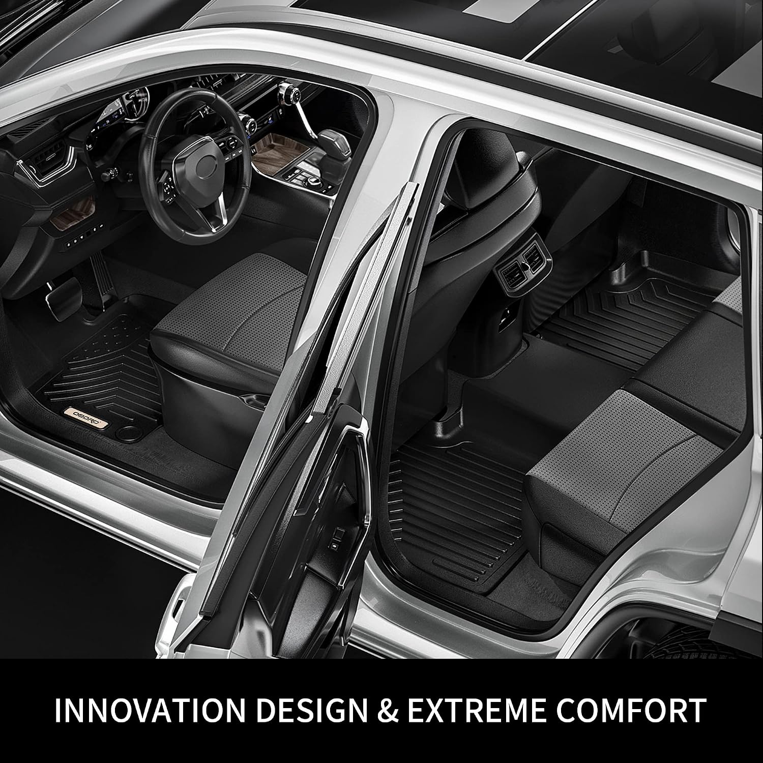 OEDRO Floor Mats for 2017-2022 Honda CR-V, Unique Black TPE All-Weather Honda CR-V Floor Liners, Includes 1st and 2nd Row: Front, Rear, Full Set Liners