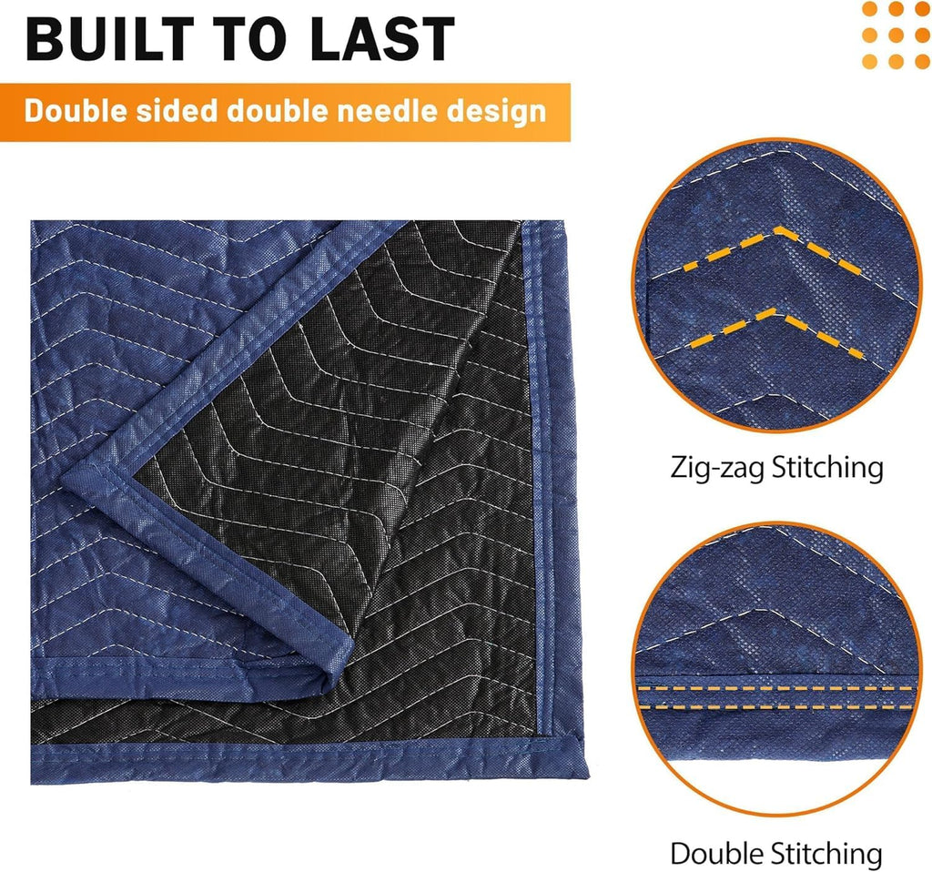 24 Moving Packing Blankets 80 x 72 Inches (35 lb/dz) Heavy Duty Moving Pads for Protecting Furniture Professional Quilted Shipping Furniture Pads (Dark Blue 24PCS)