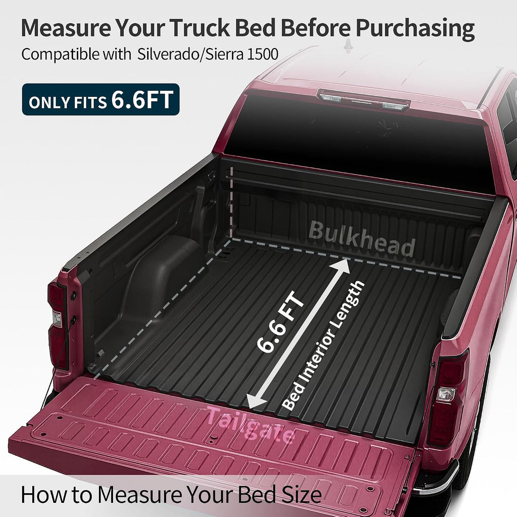 OEDRO Low-Profile Hard Tri-Fold Tonneau Cover Compatible with Chevy Silverado/GMC Sierra 1500 New Body Style 2019-2026 6.6ft Bed w/o Multi-Flex Tailgate, One-Handed Quick Release, Drainage Design