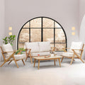 4 Pieces Acacia Wood Patio Furniture Set, Outdoor Seating Sofa Set with Grey Cushions & Back Pillow, Outdoor Conversation Set with Coffee Table (Grey+Brown-GB)
