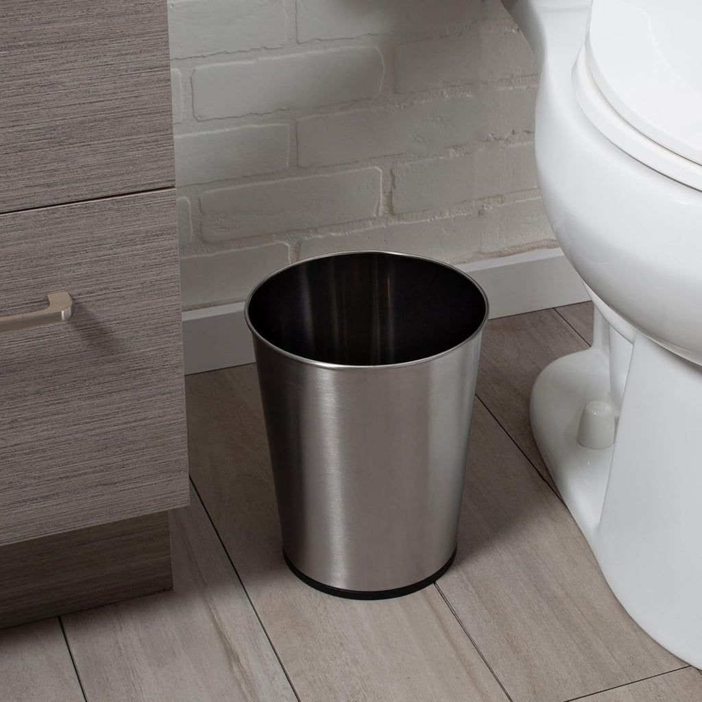 Bath Bliss 5 Liter Small Wastebasket, Stainless Steel|Compact Round Open Top Trash Can, Durable Bathroom Bedroom Dorm Office Garbage Bin, Stylish Space-Saving Waste Disposal Container (Pack of 12)