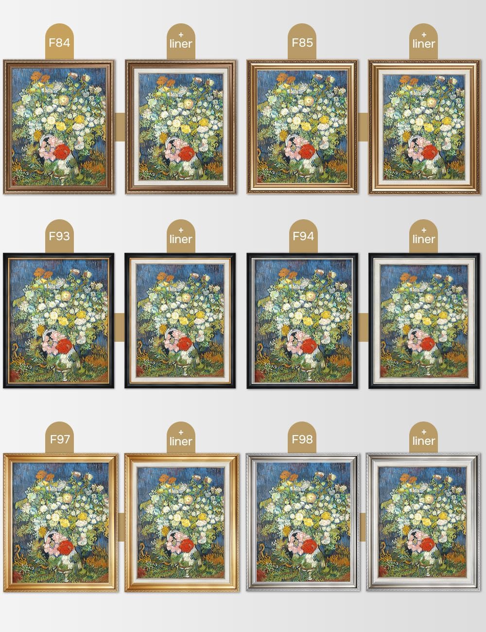 IPIC - Bouquet of Flowers in a Vase, Vincent Van Gogh Art Reproduction. Giclee Canvas Prints Wall Art with classic golden frame. Screen Size:30X24