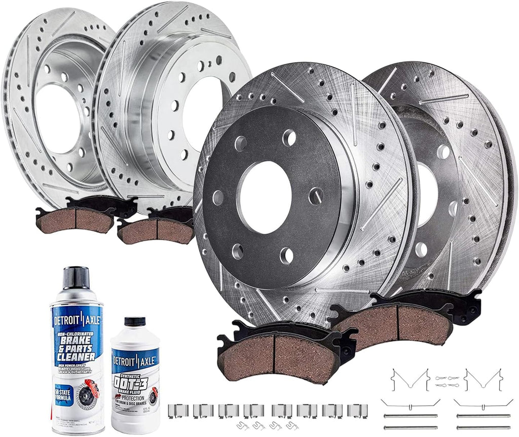 Detroit Axle - Brake Kit for 01-07 Toyota Sequoia - 2001 2002 2003 2004 2005 2006 2007 Drilled & Slotted Brakes Rotor Ceramic Brake Pads Front and Rear Replacement