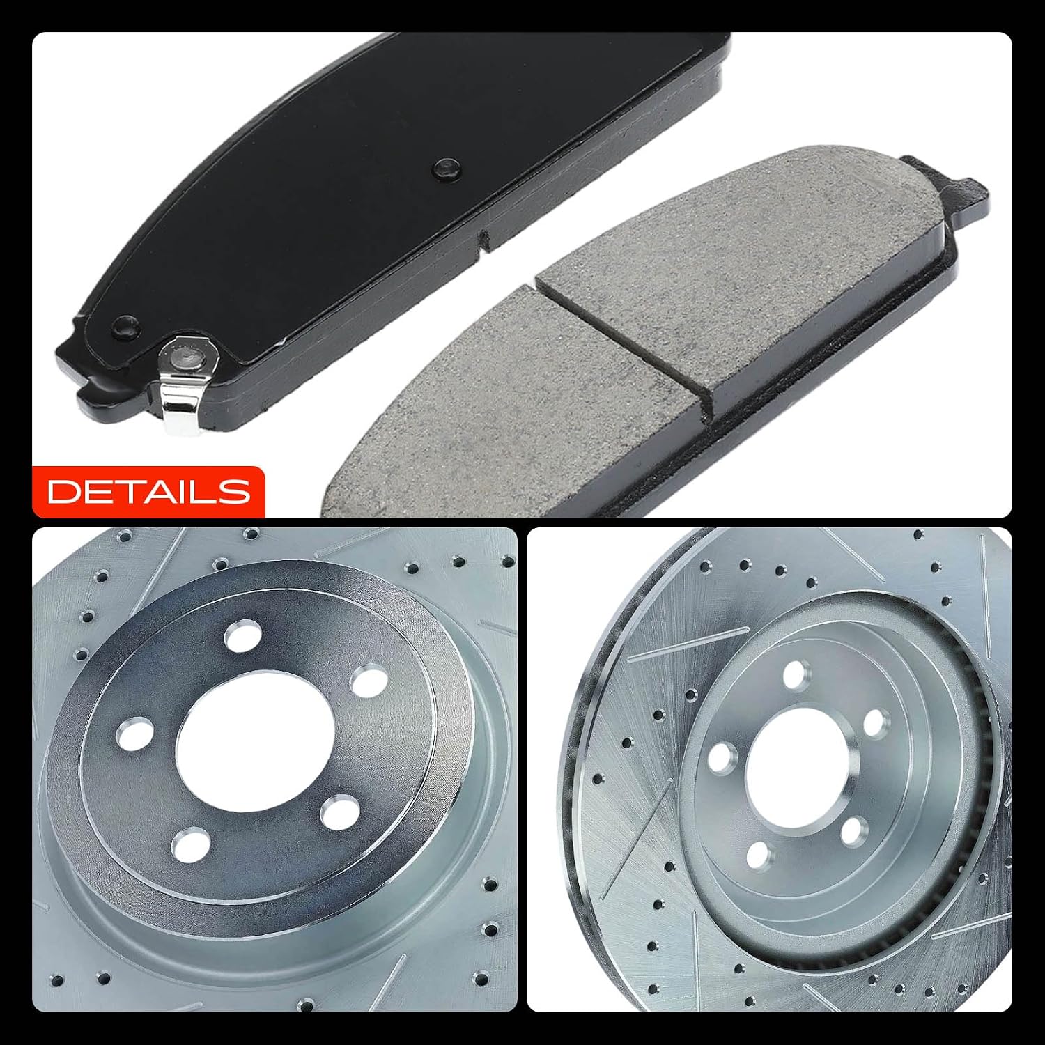 A-Premium 13.58 in (345 mm) Front Drilled and Slotted Disc Brake Rotors + Ceramic Pads Kit Compatible with Select Chrysler and Dodge Models - 300, Challenger, Charger, Magnum, 6-PC Set
