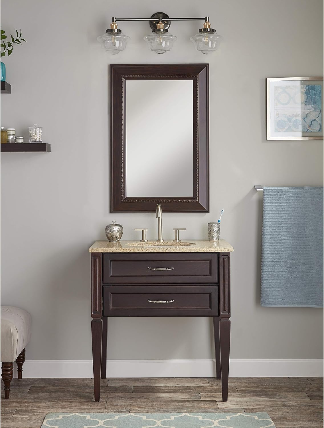 Linea di Liara Lavagna Farmhouse Matte Black Bathroom Light Fixtures Over Mirror Black and Gold 3-Light Bathroom Vanity Light Fixture Clear Glass Shades Modern Vanity Lights, Bulbs Included UL Listed