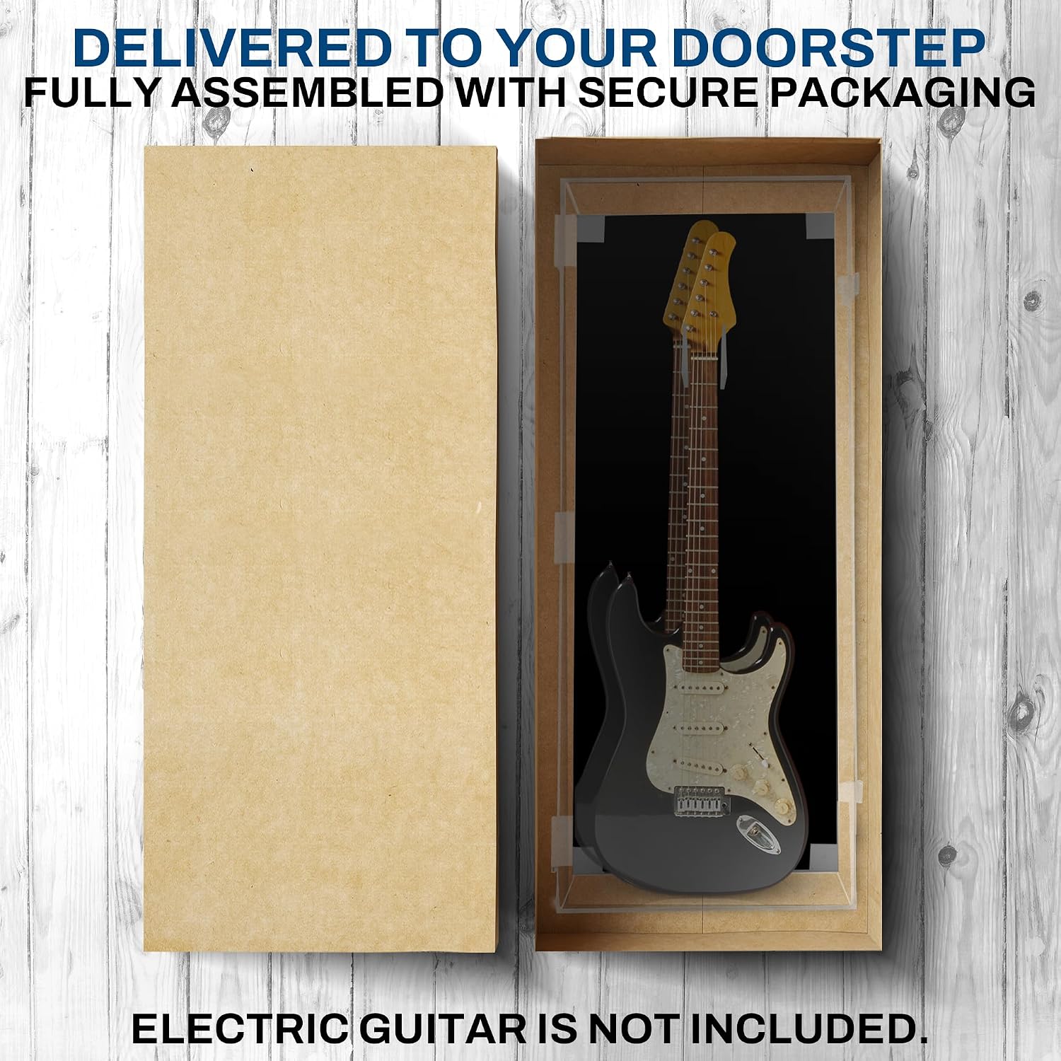 PENNZONI Electric Guitar Display Case - Fully Acrylic Case with Black Back - Horizontal Wall Mount