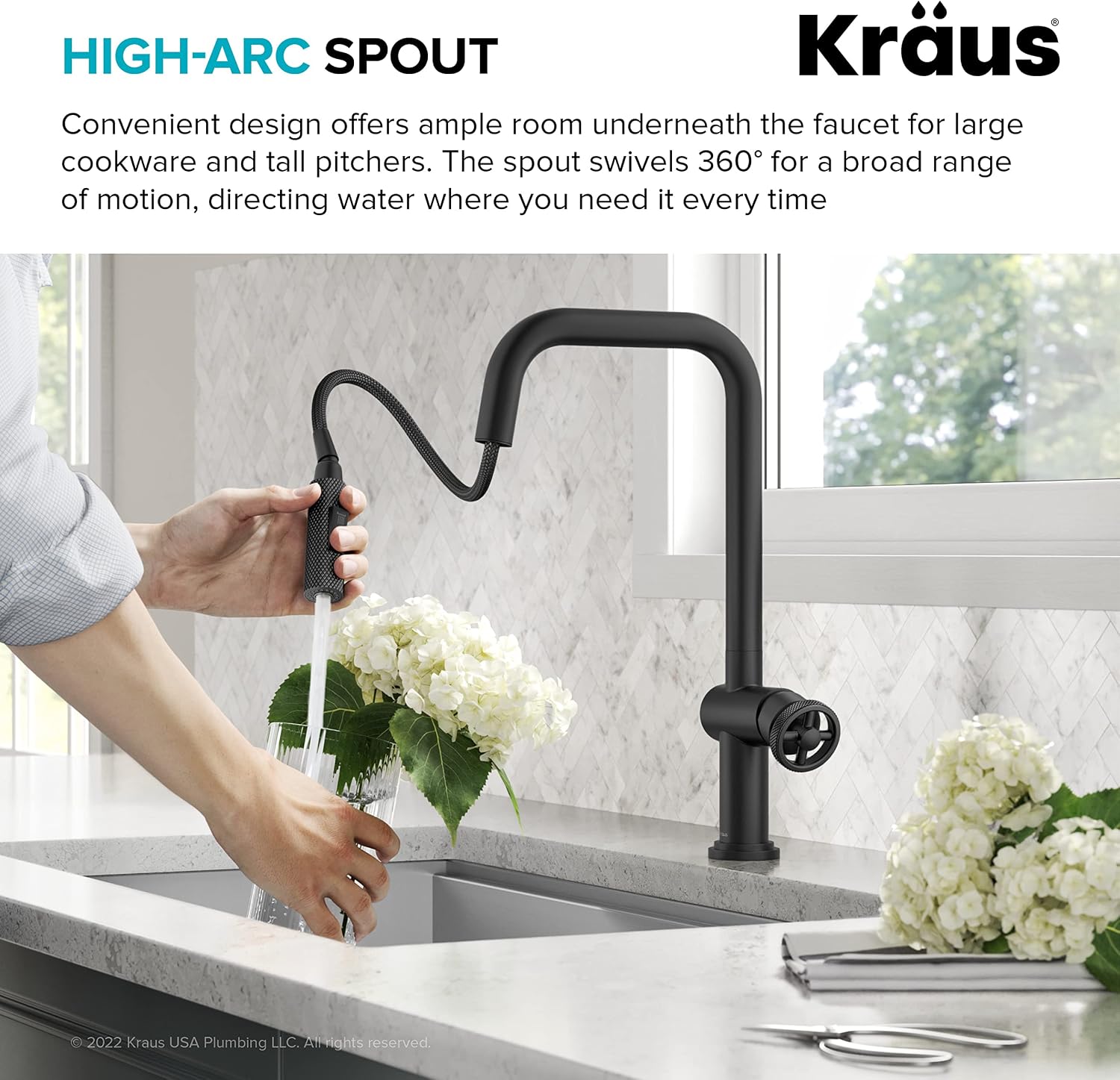 KRAUS Urbix Industrial Pull-Down Single Handle Kitchen Faucet in Matte Black, KPF-3126MB