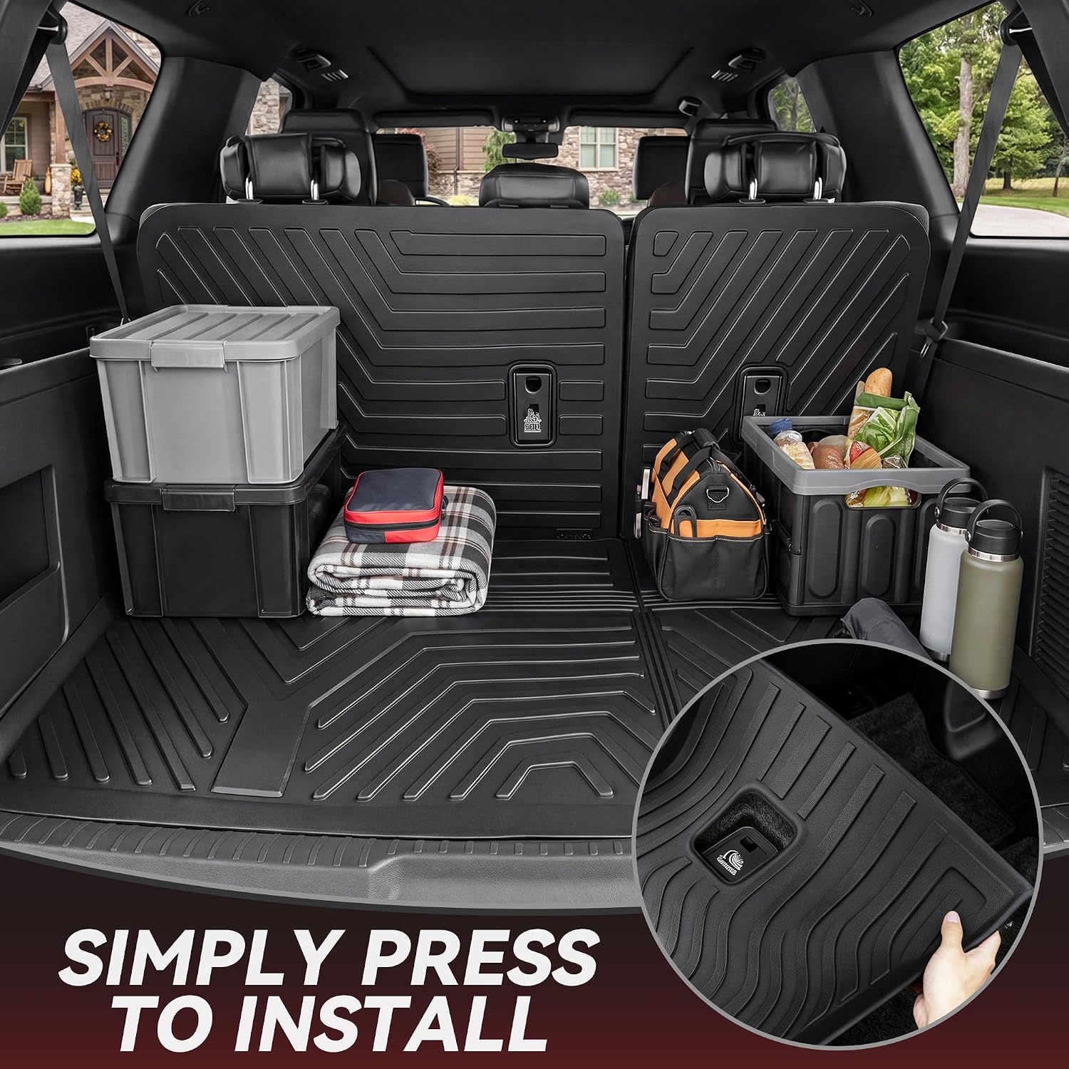 YITAMOTOR Floor Mats for Ford Expedition 2018-2024 7-Seater (Not for Max Model), Custom Fit All Weather TPE Mat, 18-24 Ford Expedition 7 Seats Accessories Floor Liners Full Set, Backrest & Cargo Liner