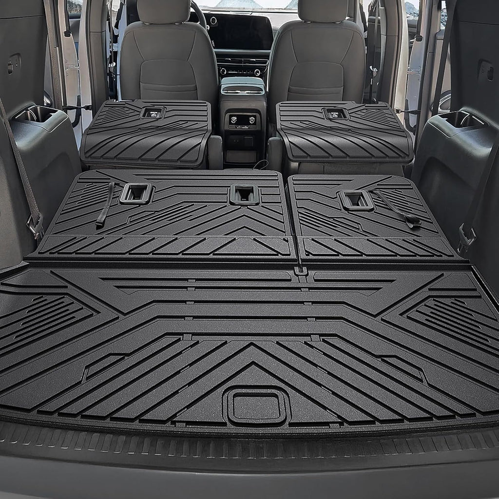 Floor Mats Set for 2024-2026 Chevy Traverse & GMC Acadia & 2025-2026 Buick Enclave, with 2nd Row Kick Mats, Only for 7 Seats Captain Chairs, All Weather TPE Cargo Liner Door Sill Accessories