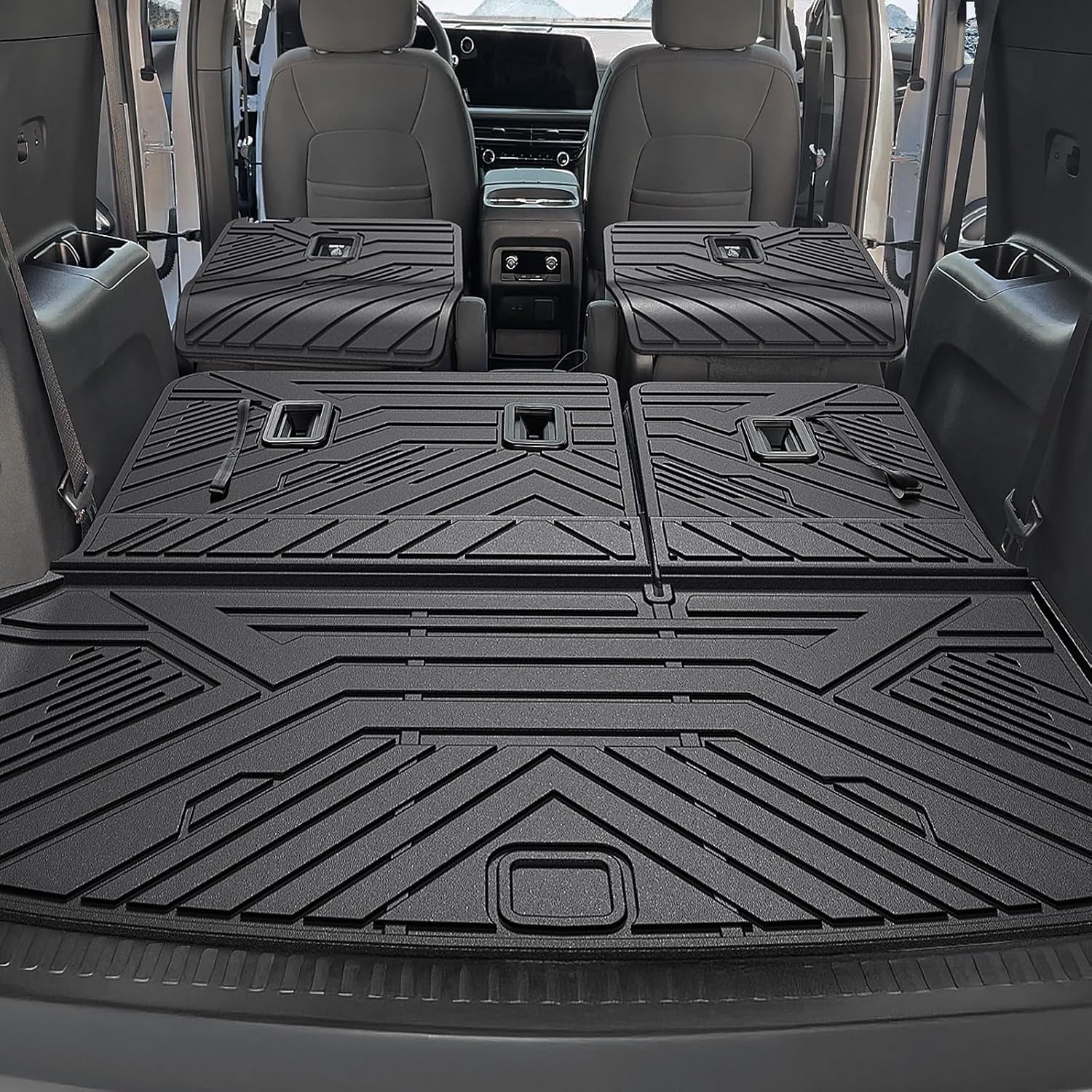 Floor Mats Set for 2024-2026 Chevy Traverse & GMC Acadia & 2025-2026 Buick Enclave, with 2nd Row Kick Mats, Only for 7 Seats Captain Chairs, All Weather TPE Cargo Liner Door Sill Accessories