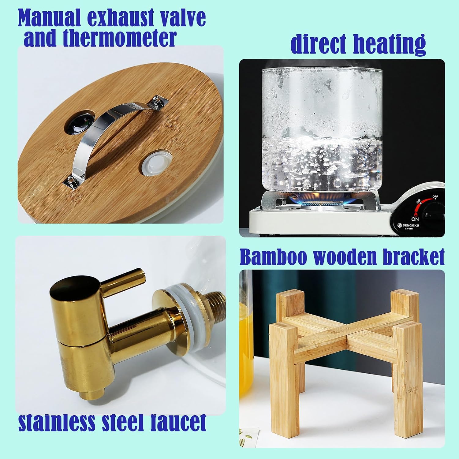 Glass Drink Dispenser,Drinkware with Stand and Lid,Cold Water Pitcher,Juice Pitcher for Parties,Bars,Weddings,Homemade Juices,Picnics,Barbecues and Daily,Silver(Gold Faucet + Bracket 5L)