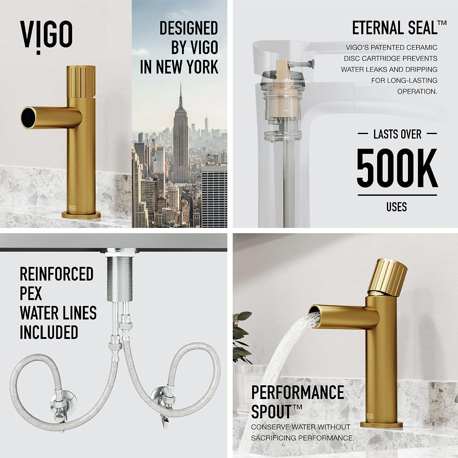 VIGO Ashford Single-Handle Single-Hole Mount Bathroom Sink Faucet, 8-Inch, Matte Brushed Gold, Modern Design, Solid Brass, 1.2 GPM WaterSense & Ceramic Disc Valve, Corrosion-Resistant