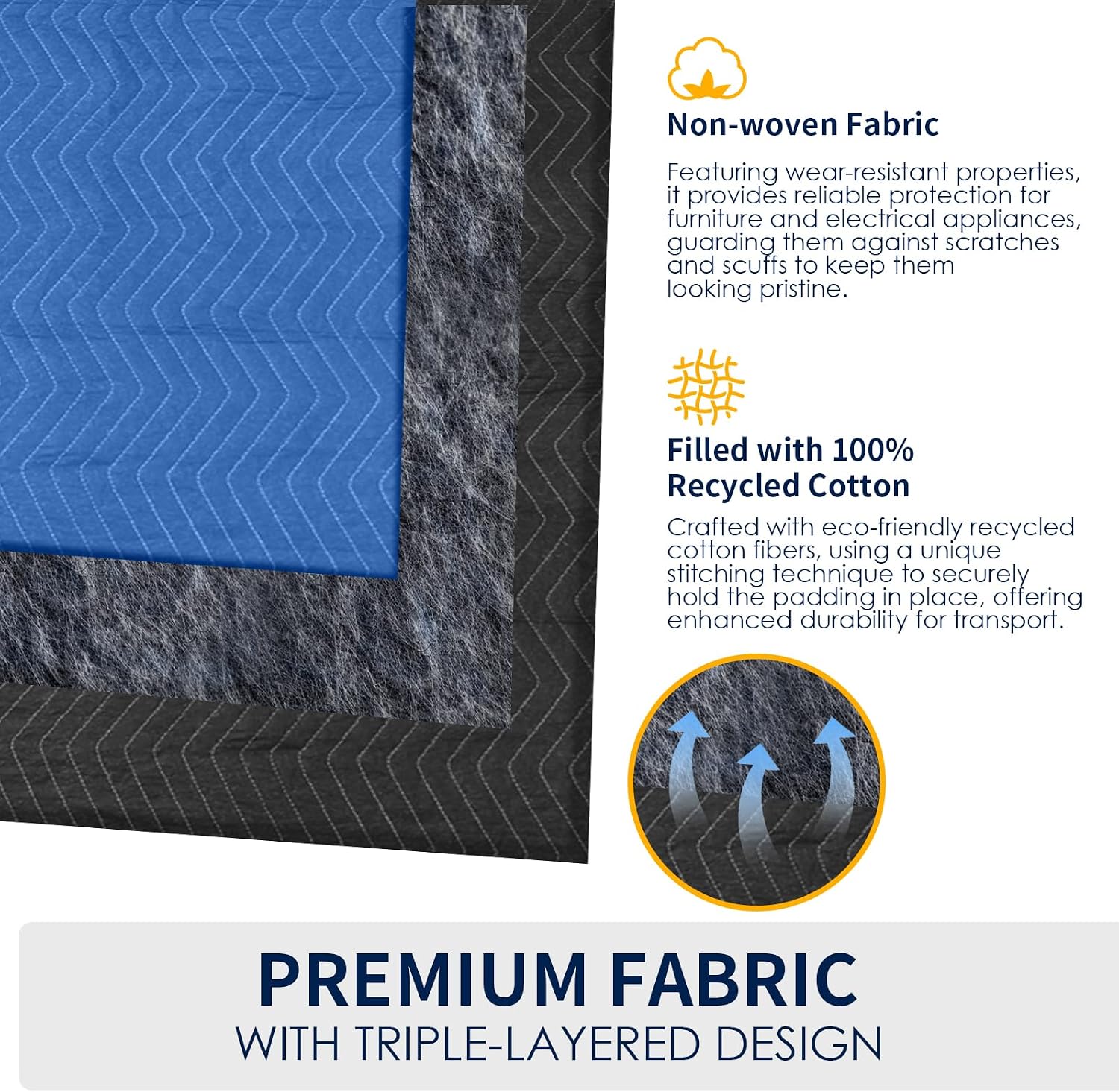 Moving Blankets 12 Packs, Extra Large 80'x72' Furniture Moving Pads, Reusable Packing Blankets, Professional Quilted Furniture Shipping & Storage Pads for Couch Desk Cabinet Appliances, Blue and Black