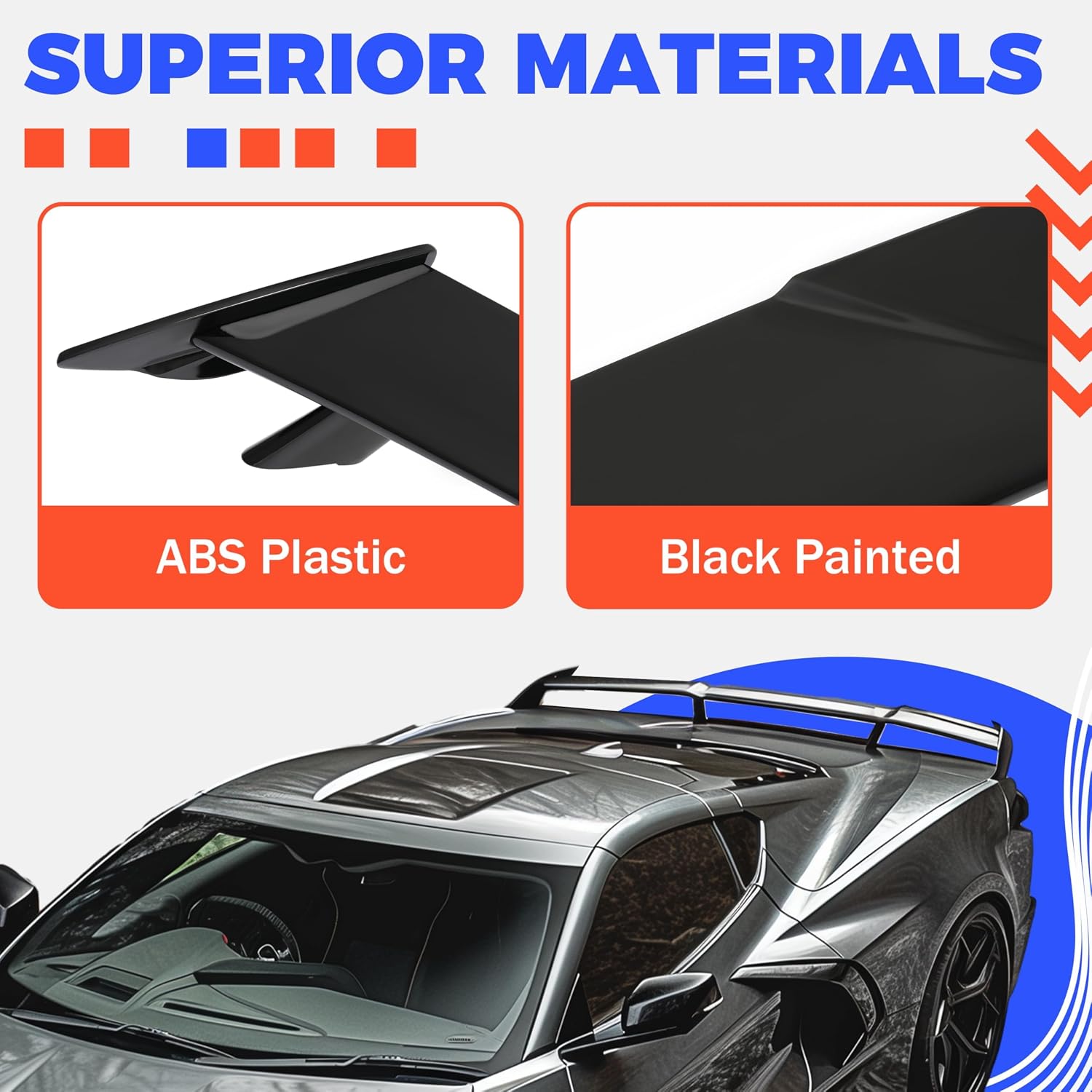 HECASA Rear Trunk Spoiler Compatible with 2020 2021 2022 2023 2024 Corvette C8 Stingray Z51 Rear High Wing Spoiler, Glossy Black