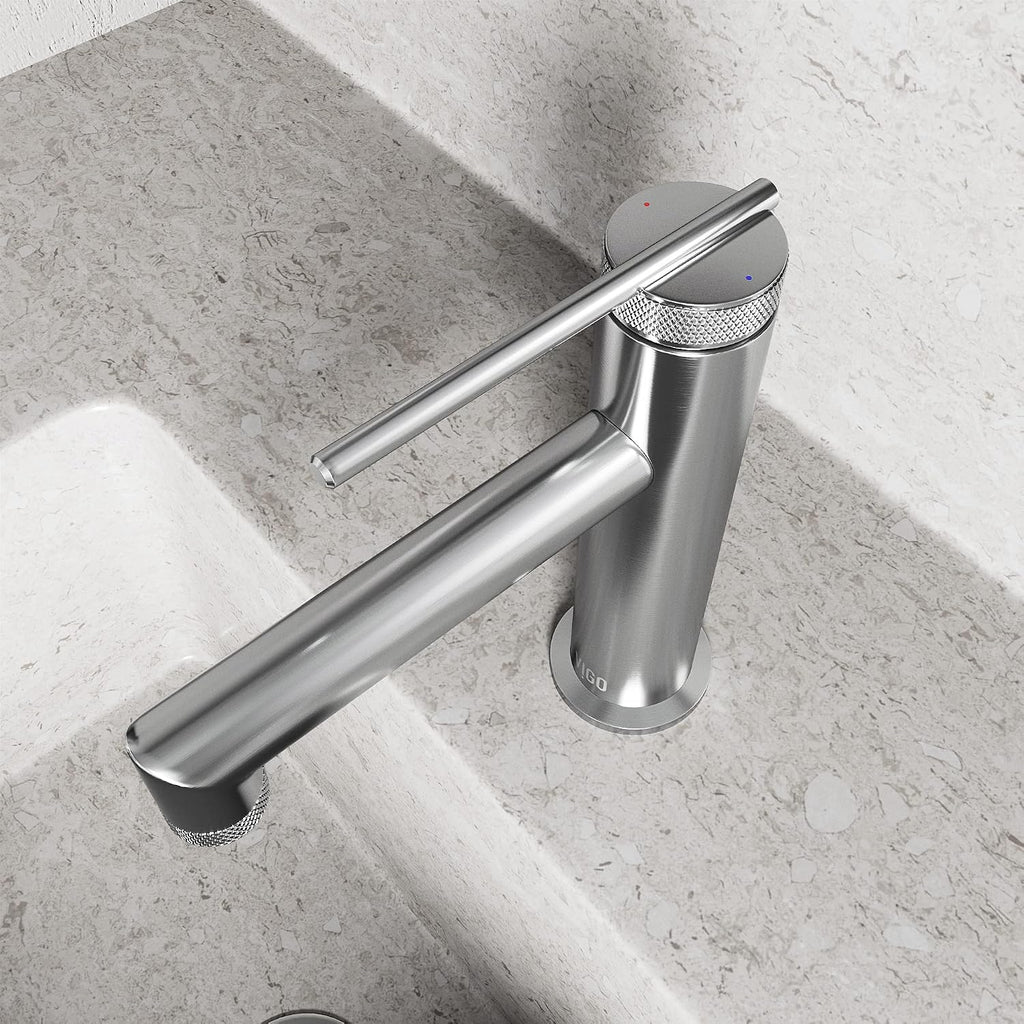 VIGO Sterling Single-Handle Single-Hole Mount Bathroom Sink Faucet, 7-Inch, Brushed Nickel, Modern Design, Solid Brass, 1.2 GPM WaterSense & Ceramic Disc Valve, Corrosion-Resistant