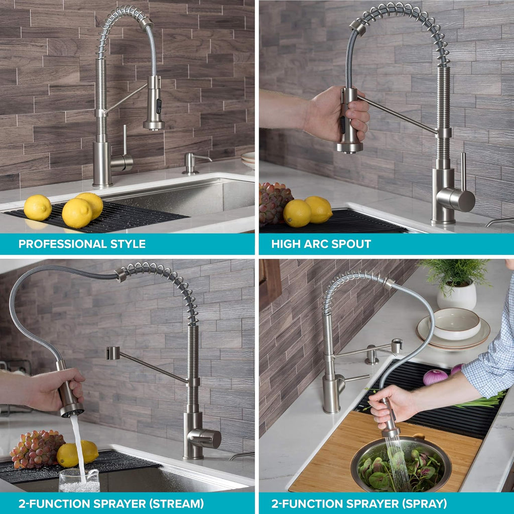 KRAUS Bolden Commercial Style 2-Function Single Handle Pull Down Kitchen Faucet in Matte Black/Black Stainless, KPF-1610MBSB (Pack of 1)