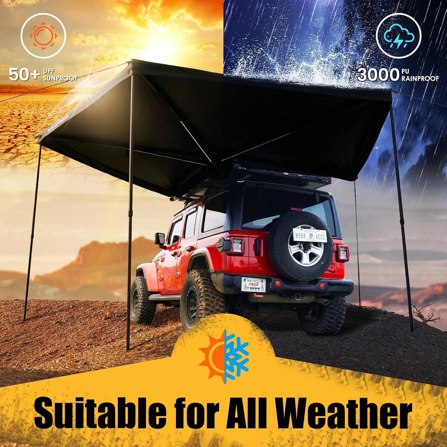 WildFinder Rooftop Tent Hard Shell Roof Top Tent Hardshell Suitable for Jeep SUV Truck Van,Camping Car Roof for 2-3 Person